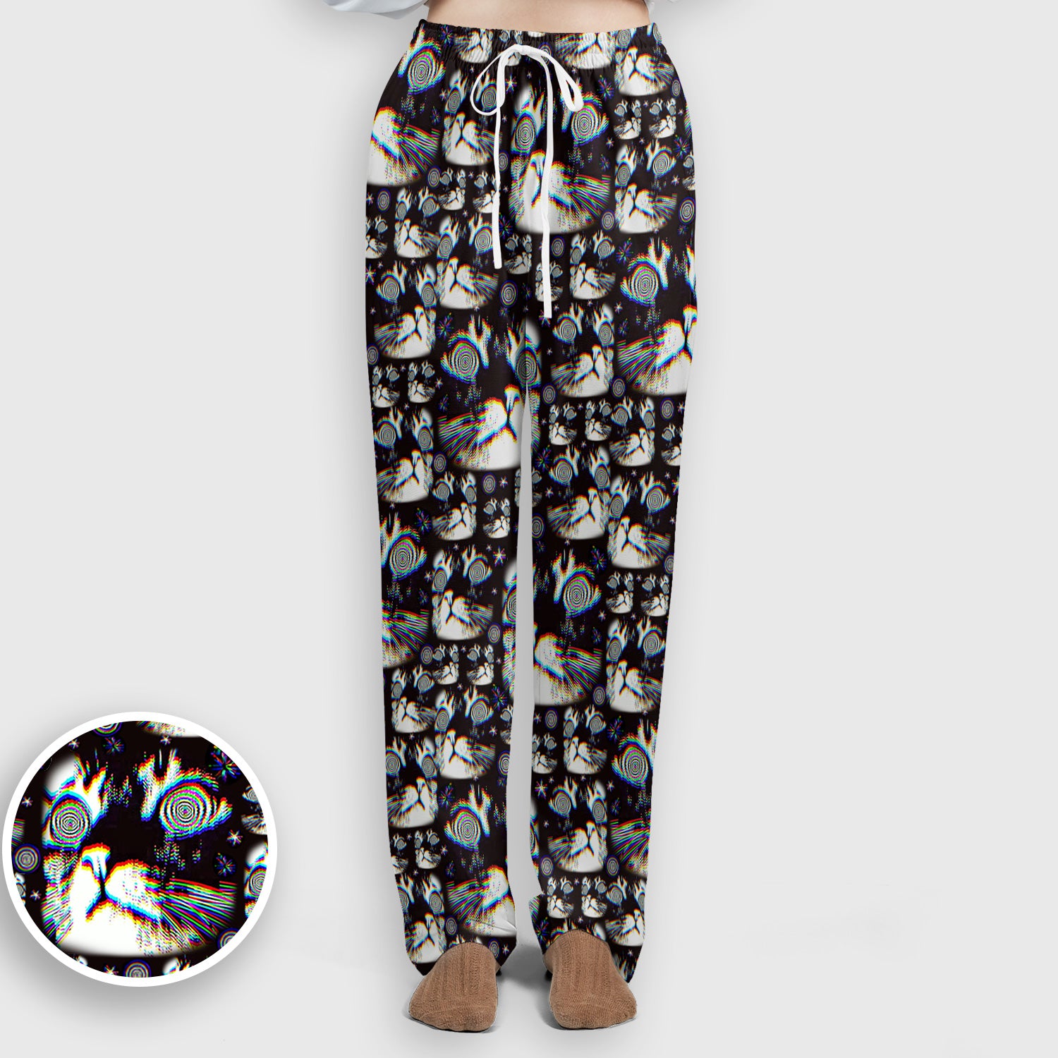 Funny Cosmic Cat Eye Spiral Pattern Scrub Set, Scrub Pants and V Neck Top