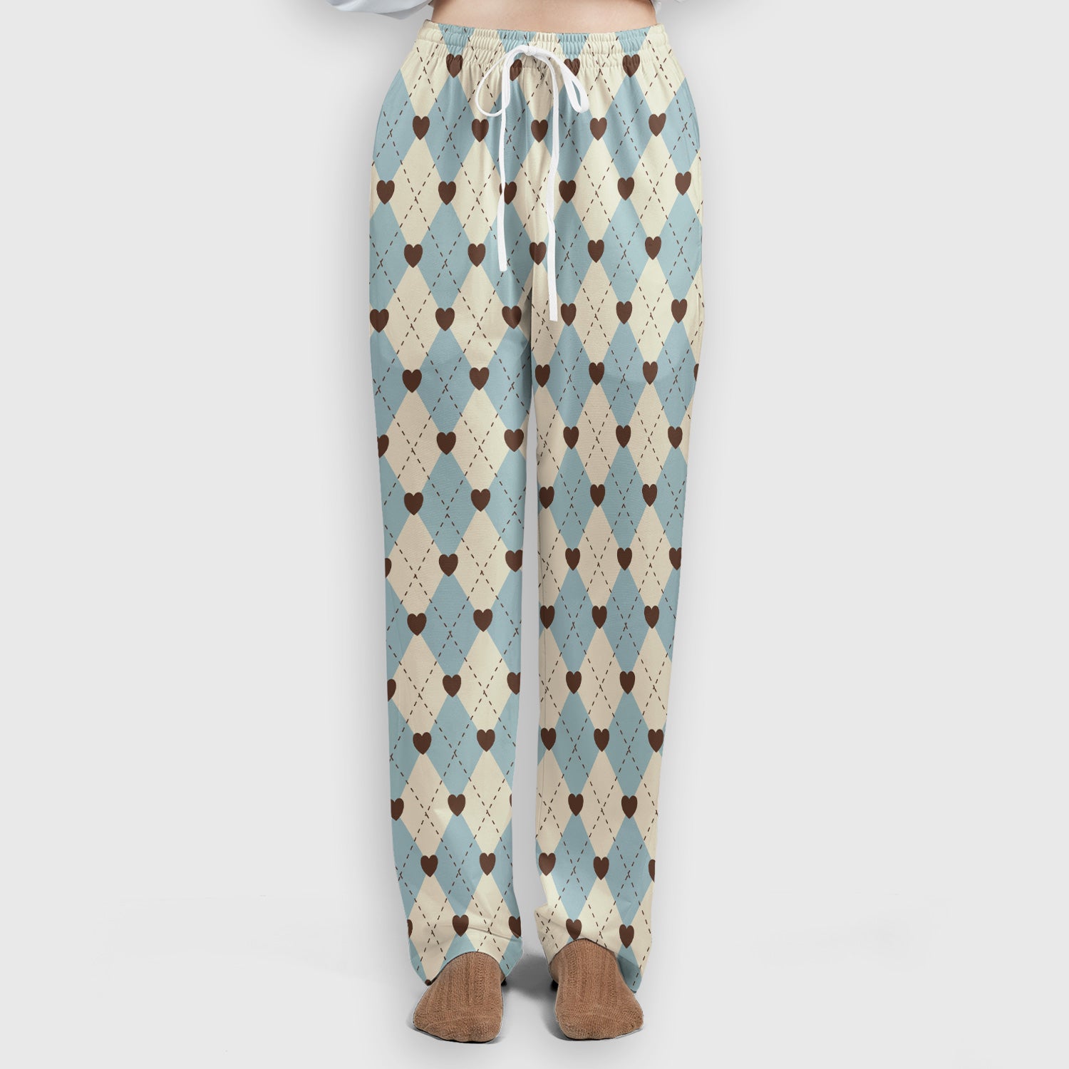 Plaid Heart Pattern Scrubs Sets, Scrub Pants and V Neck Top