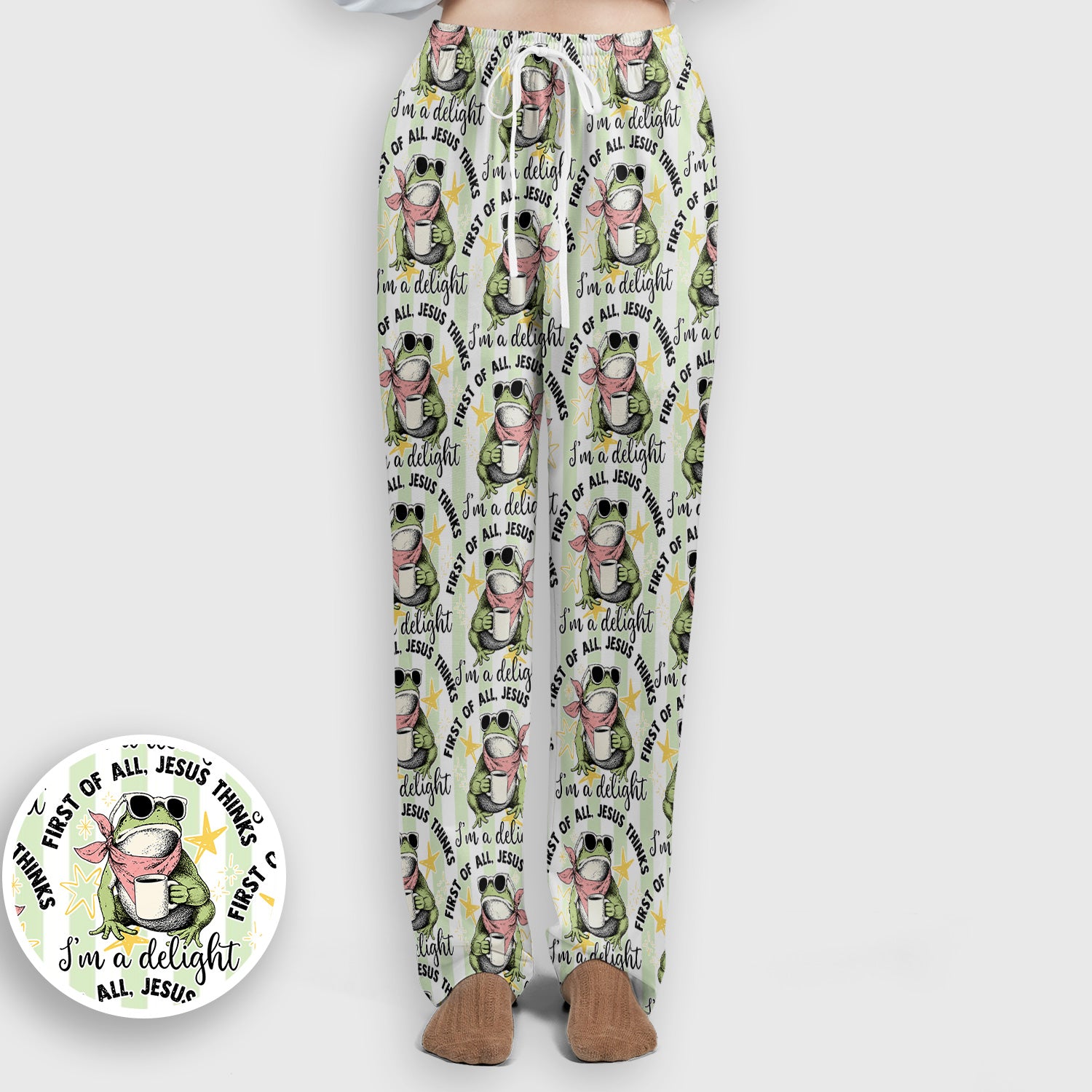 Funny Frog Coffee Quote Pattern Scrub Set, Scrub Pants and V Neck Top