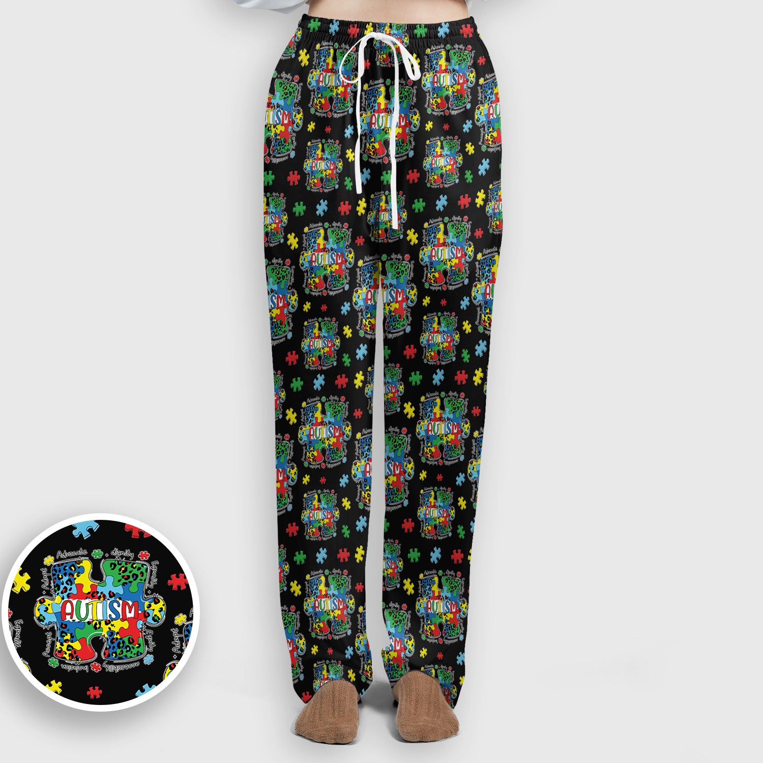 Autism Awareness Puzzle Pattern Scrub Set, Scrub Pants and V Neck Top
