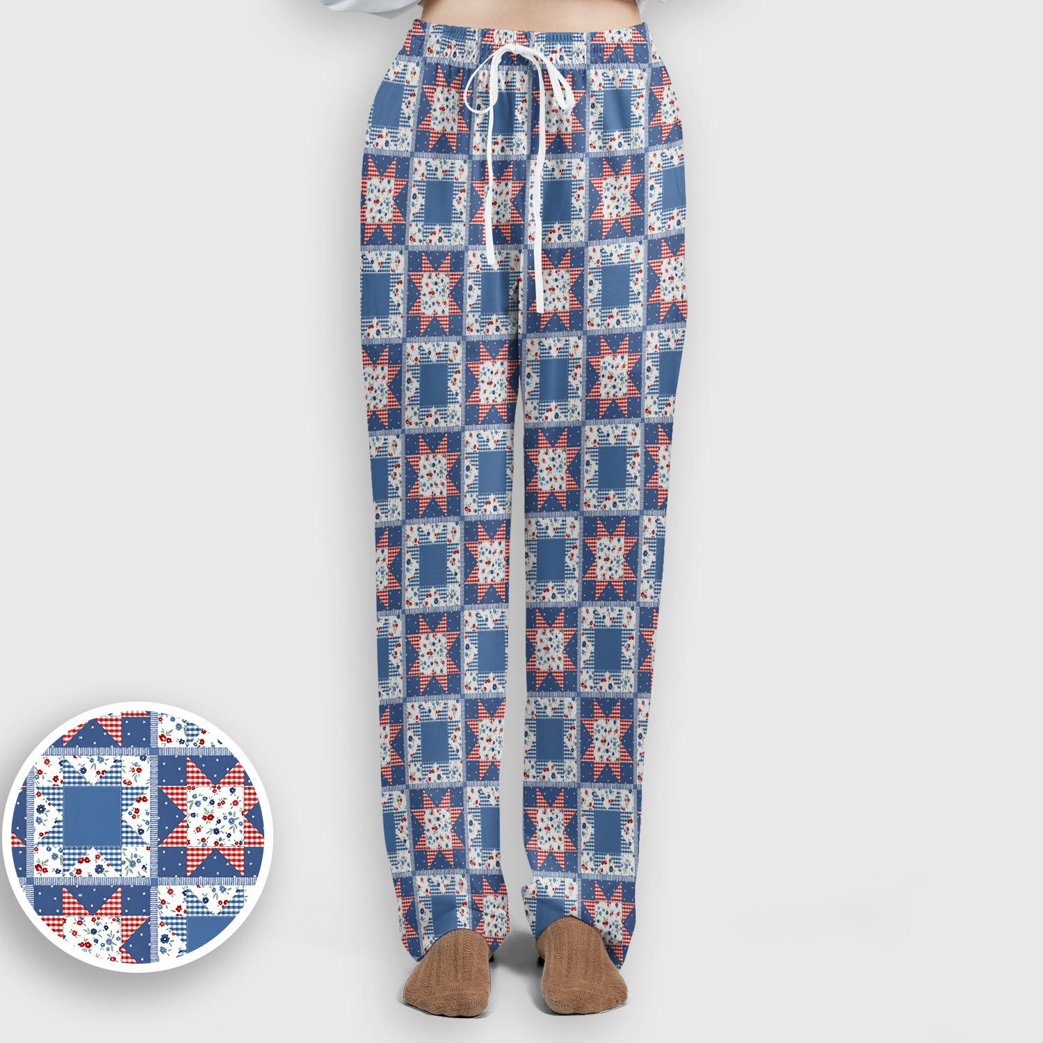 Vintage Patchwork Star Quilt Pattern Scrub Set, Scrub Pants and V Neck Top