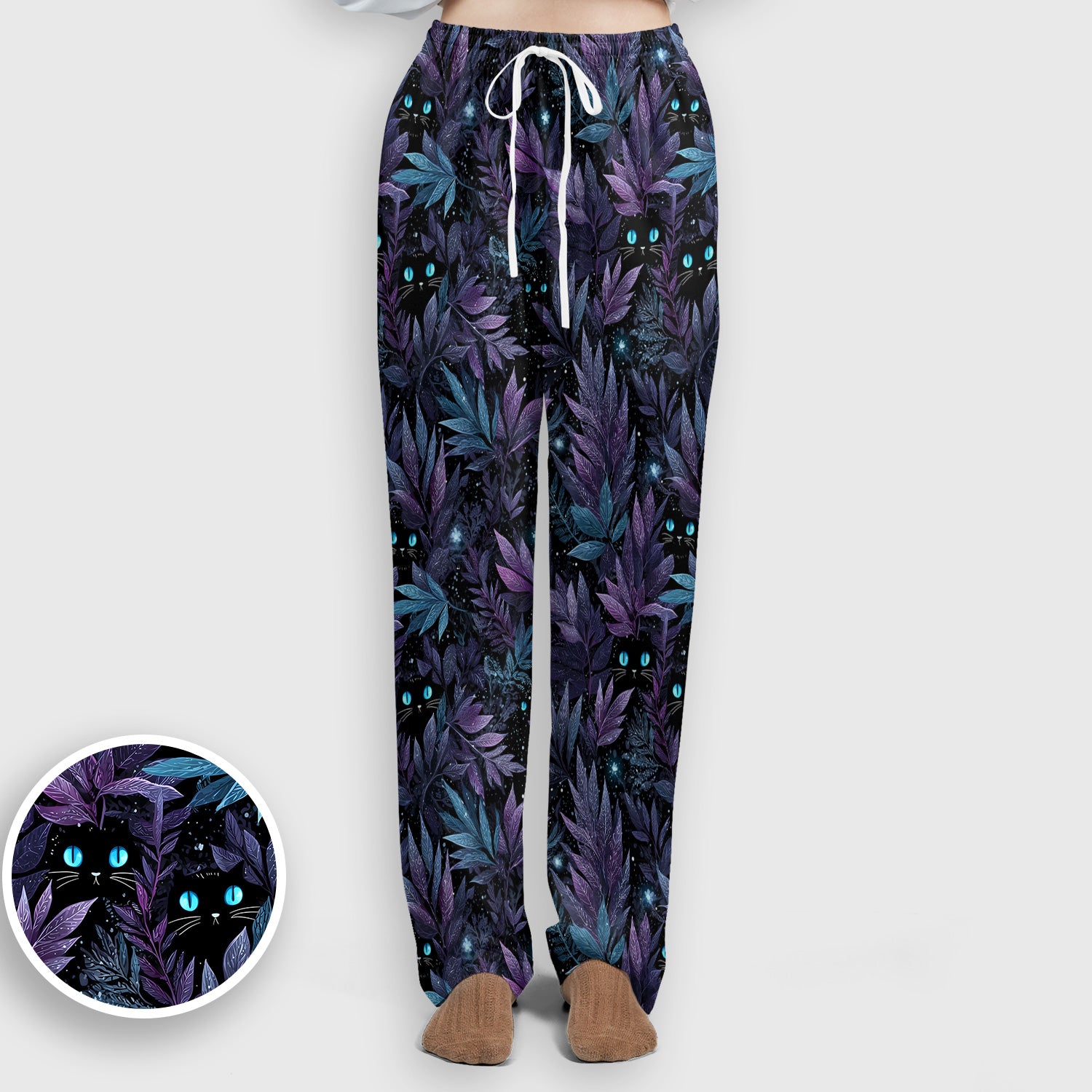 Mystic Black Cat Veterinary Pattern Scrub Set, Scrub Pants and V Neck Top