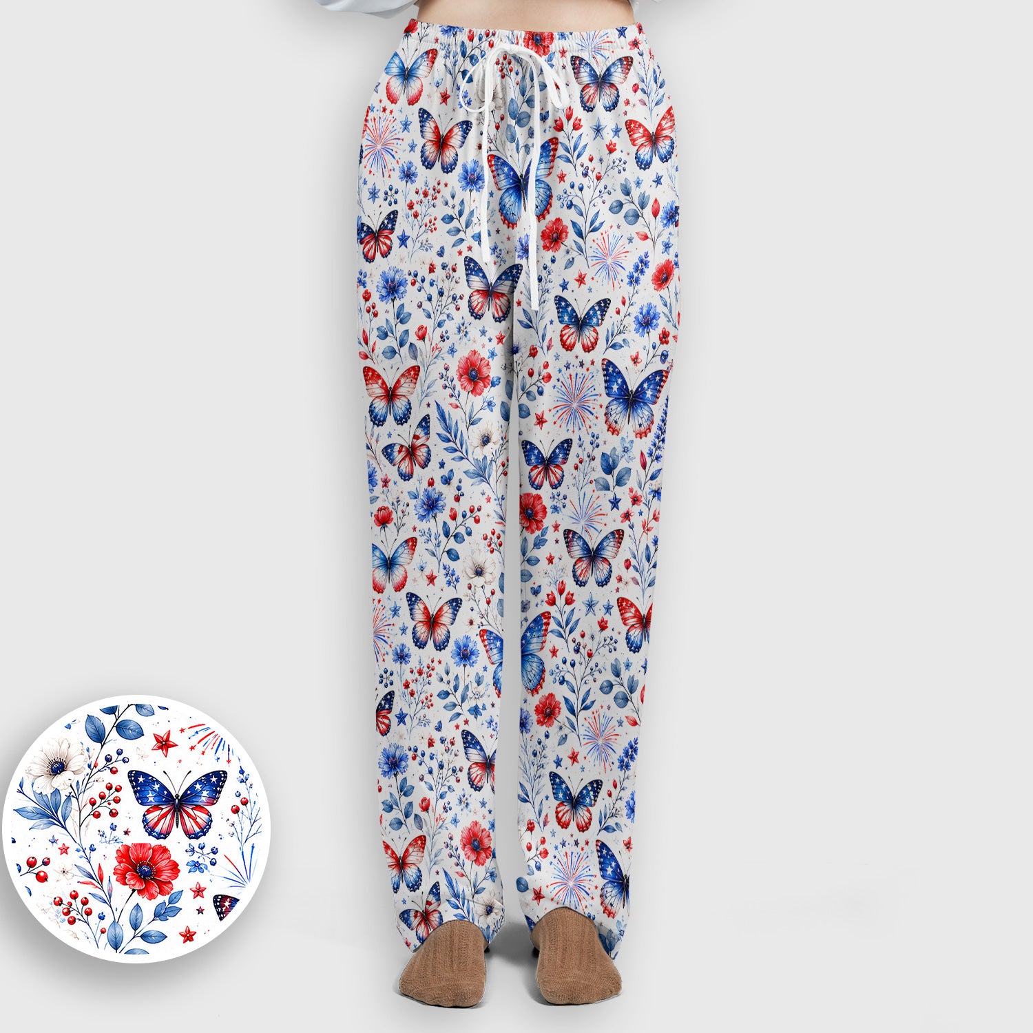 Patriotic Butterfly Fireworks Floral Pattern Scrub Set, Scrub Pants and V Neck Top