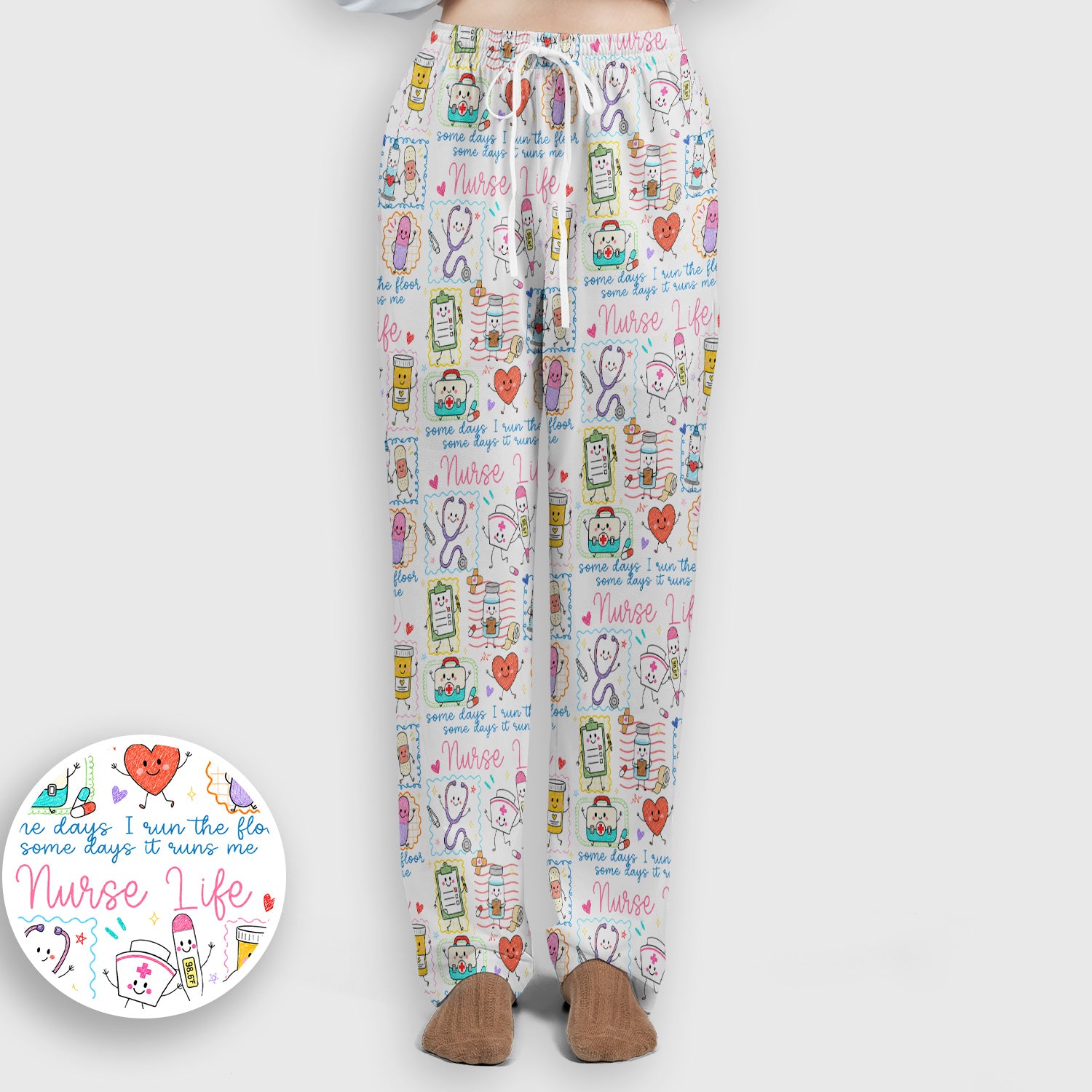 Cute Nurse Life Doodle Pediatric Nurse Scrub Set, Scrub Pants and V Neck Top