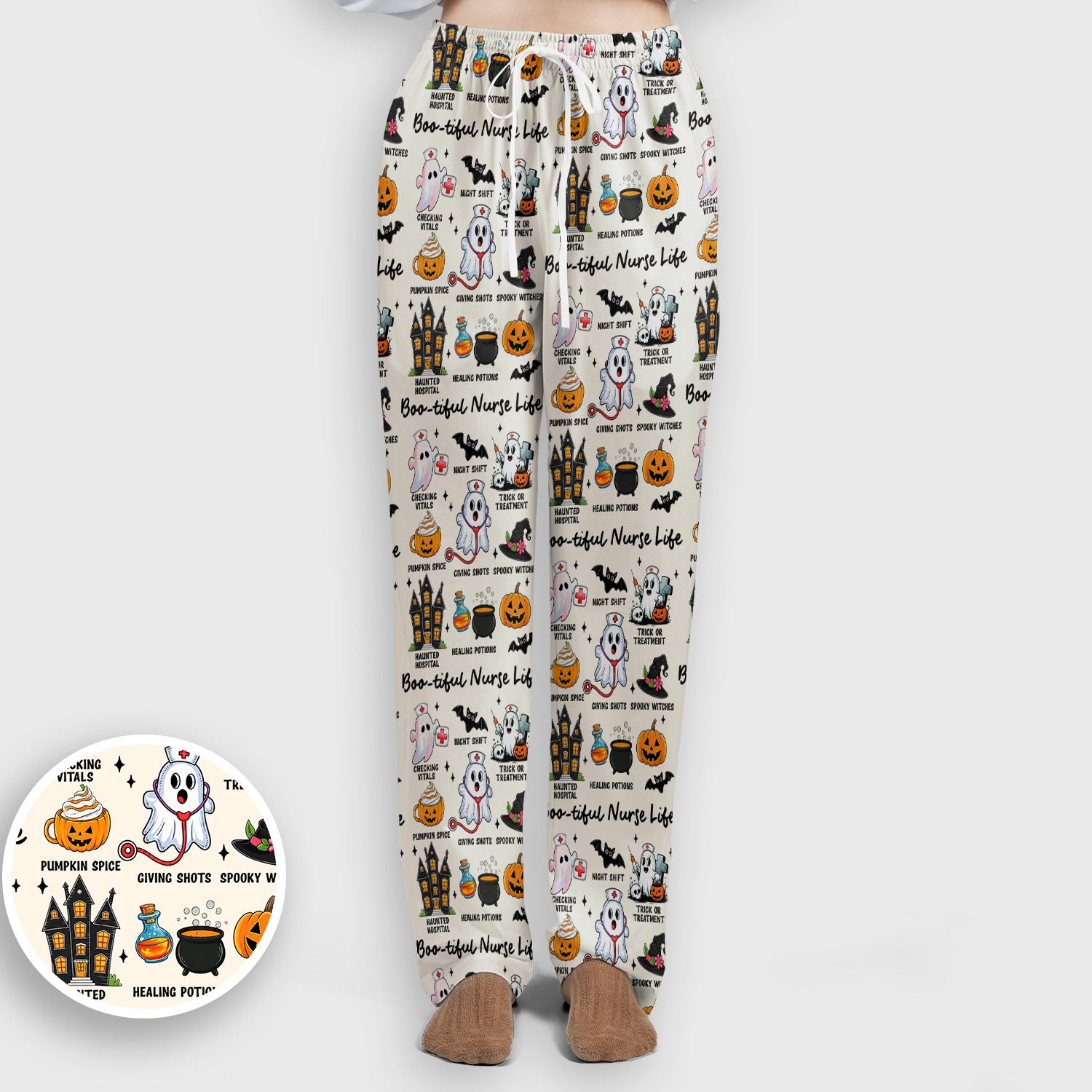 Spooky Halloween Boo-tiful Nurse Life Scrub Set, Scrub Pants and V Neck Top