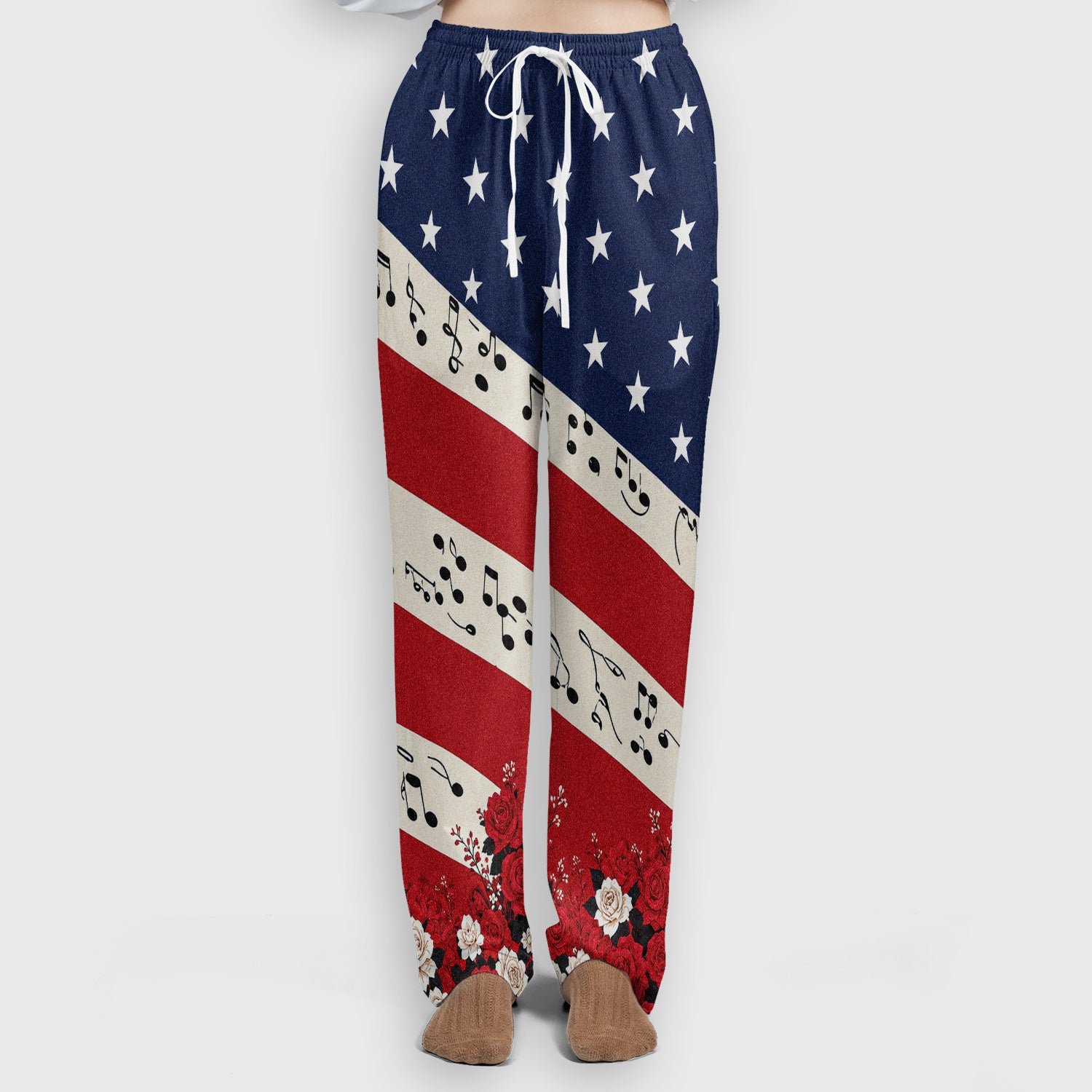 Patriotic Music Notes Nurse Scrub Top for RN, CNA, Healthcare Workers, Floral USA Uniform Scrub Set, Scrub Pants and V Neck Top