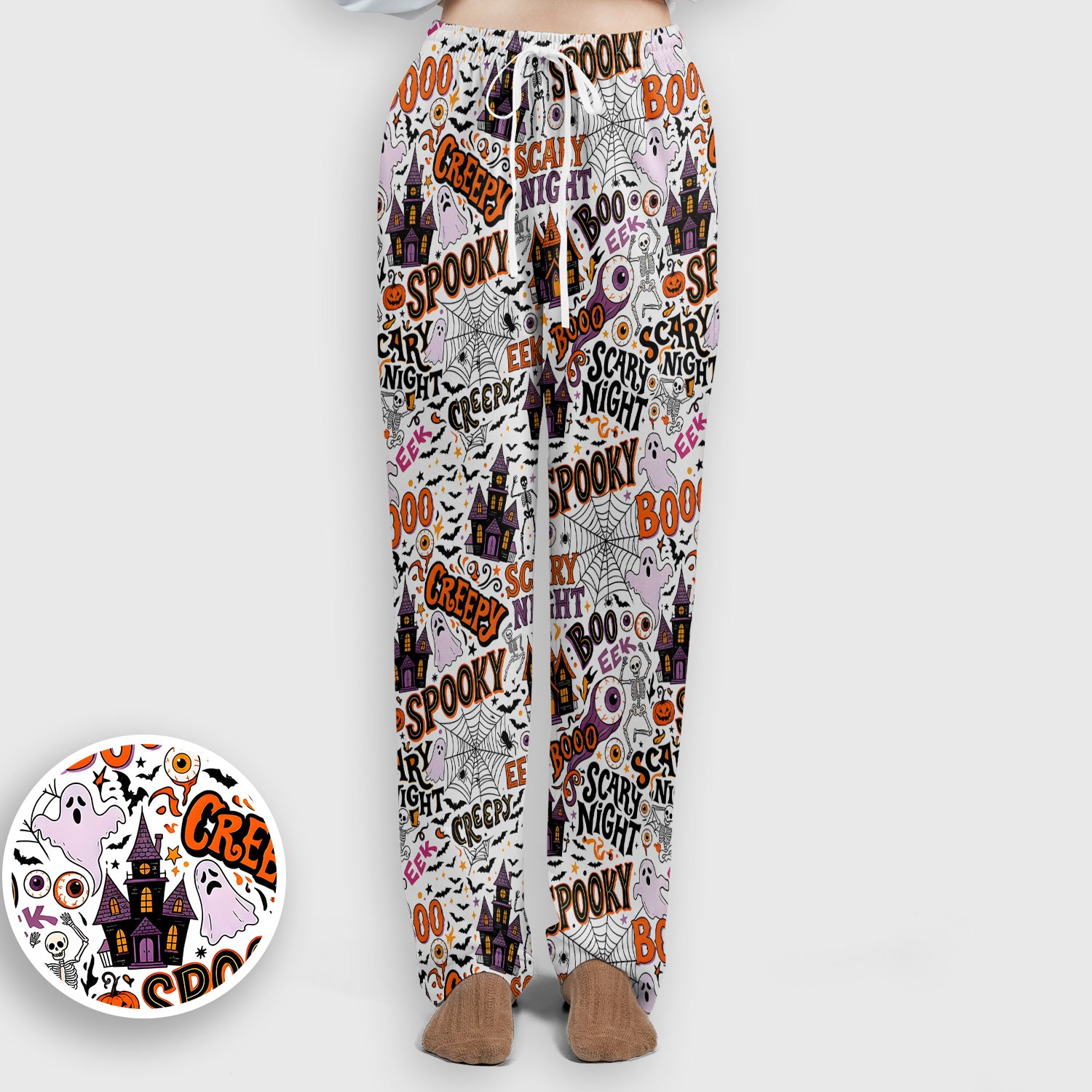 Spooky Halloween Haunted House Typography Scrub Set, Scrub Pants and V Neck Top