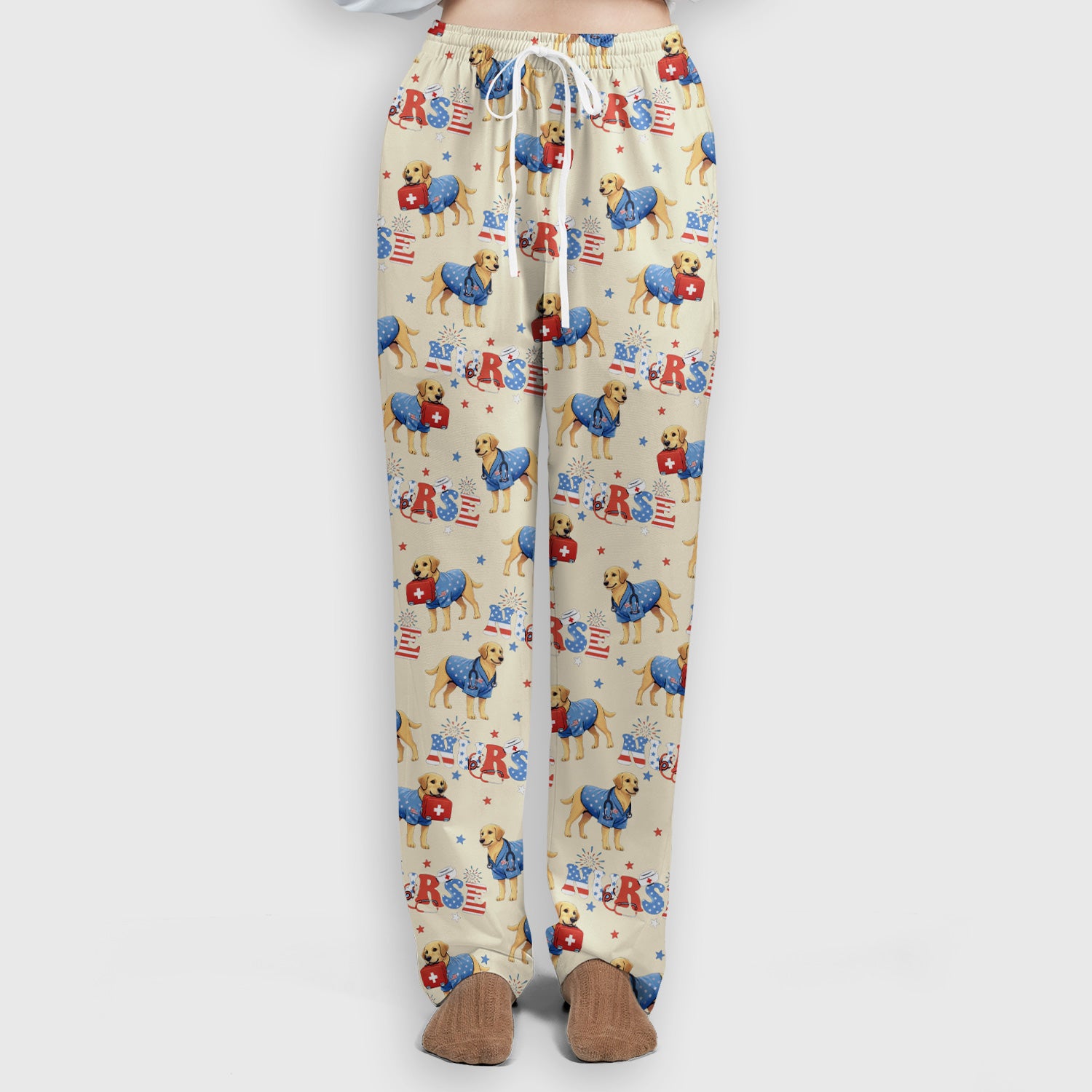 Patriotic Nurse Dog Medical Pattern Pattern Scrub Set, Women's Scrub Sets
