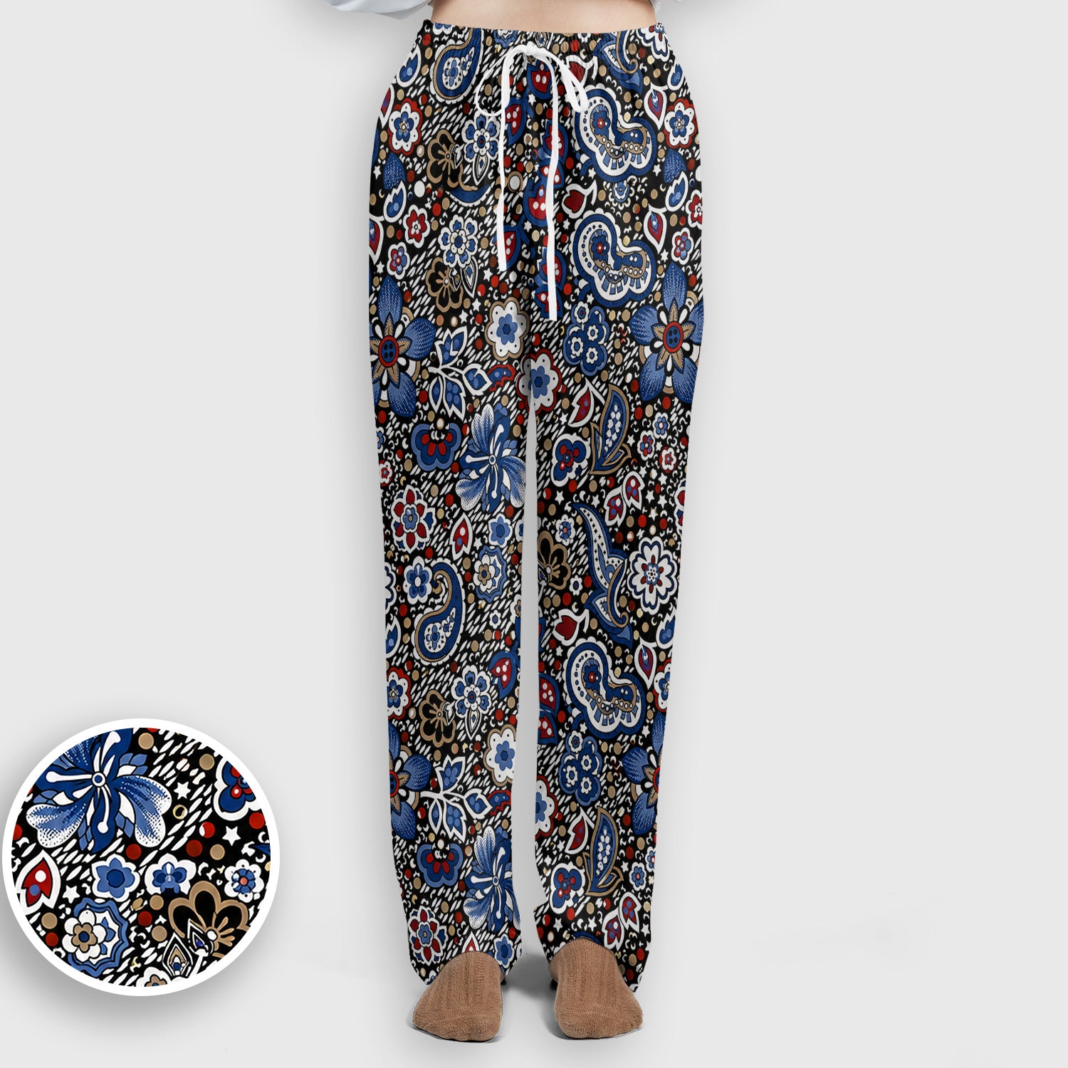 Classic Paisley Floral Pattern Scrub Set, Scrub Pants and V Neck Top