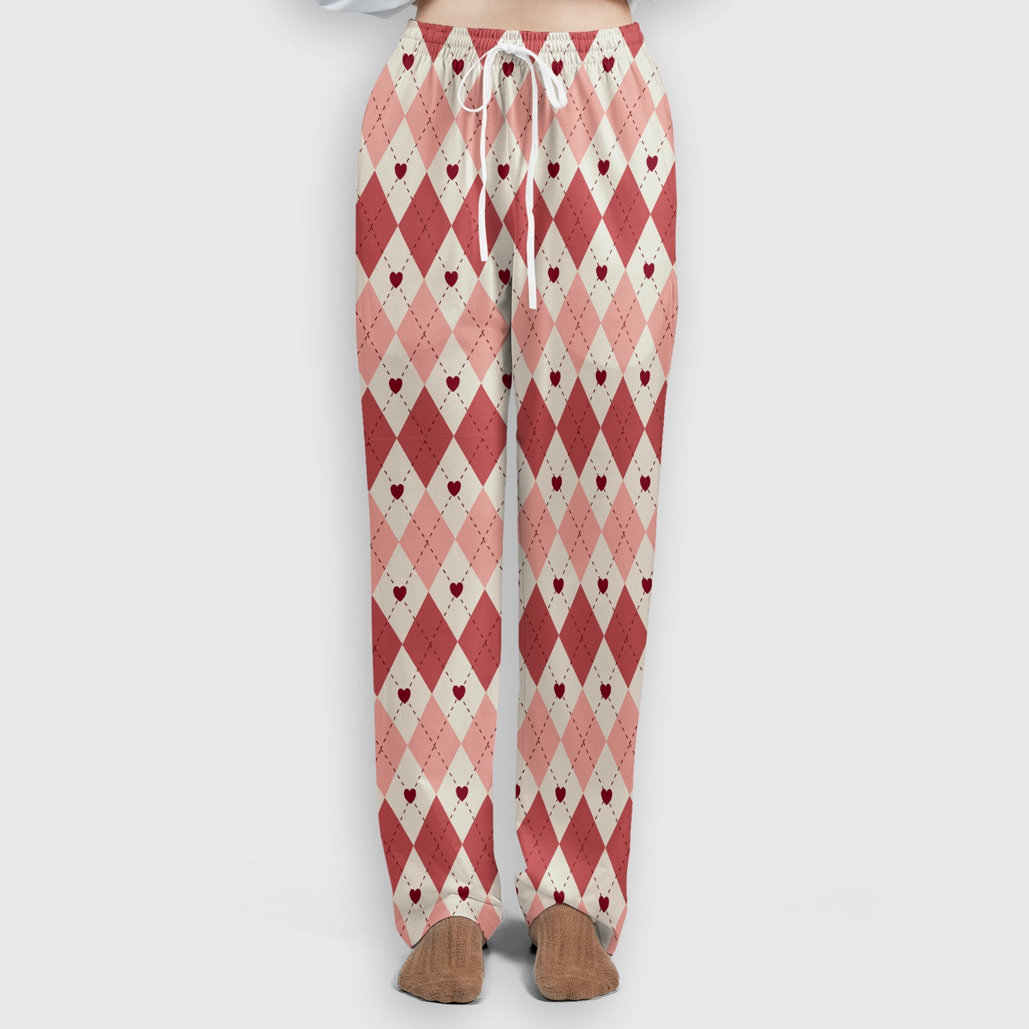Red Argyle Plaid Pattern Scrubs Sets, Scrub Pants and V Neck Top
