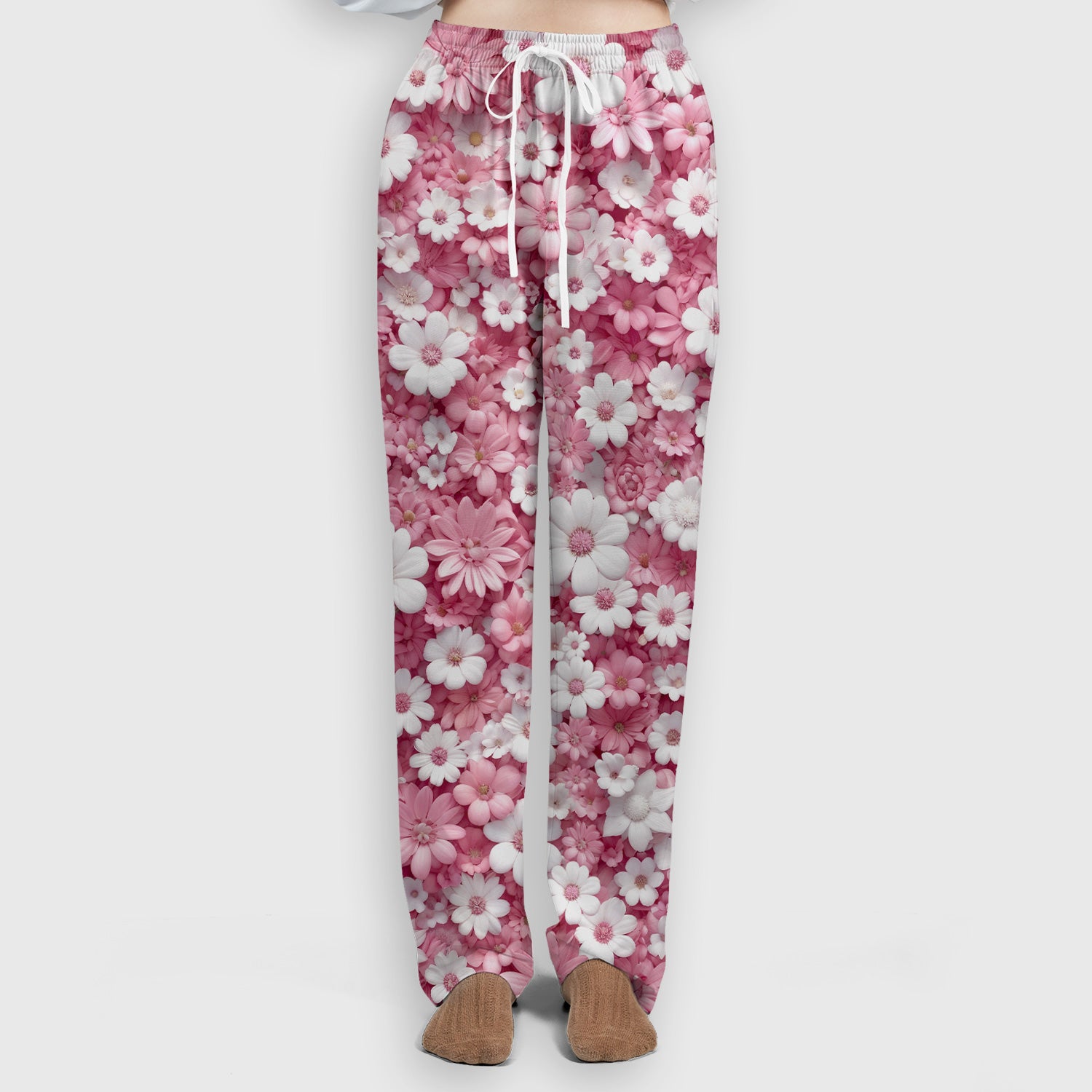 Cute Daisy Flower Bloom Pattern Scrub Set, Scrub Pants and V Neck Top