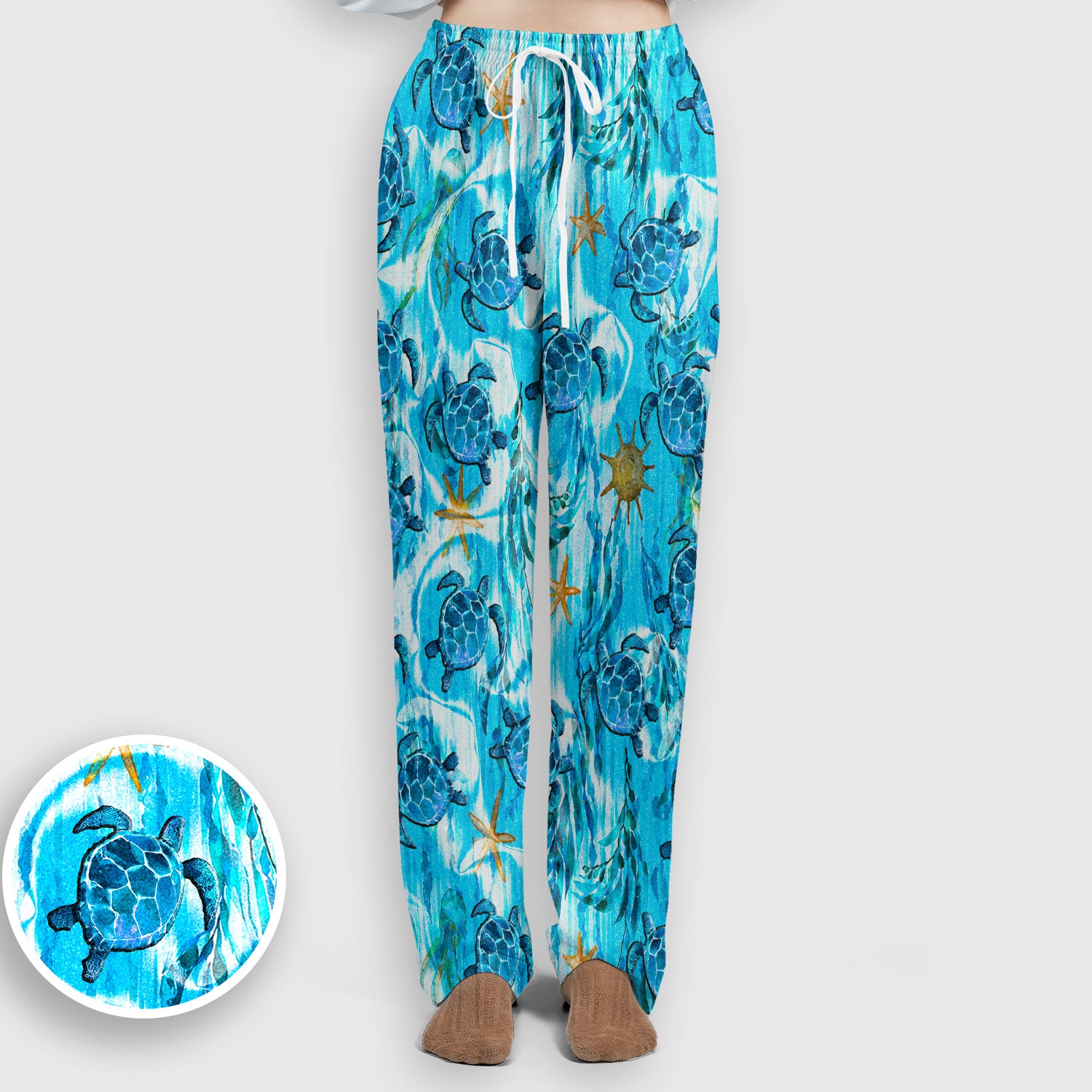 Coastal Marine Life Print Scrub Set, Scrub Pants and V Neck Top