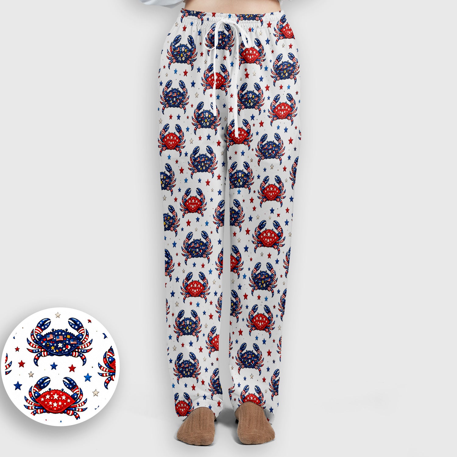 Patriotic Crab Stars Pattern Scrub Set, Scrub Pants and V Neck Top
