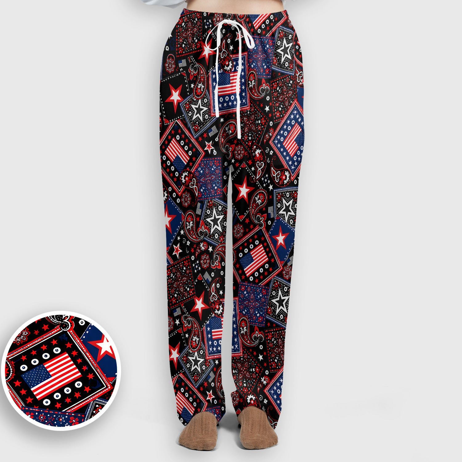 Patriotic Bandana With USA Flag Pattern Scrub Set, Scrub Pants and V Neck Top