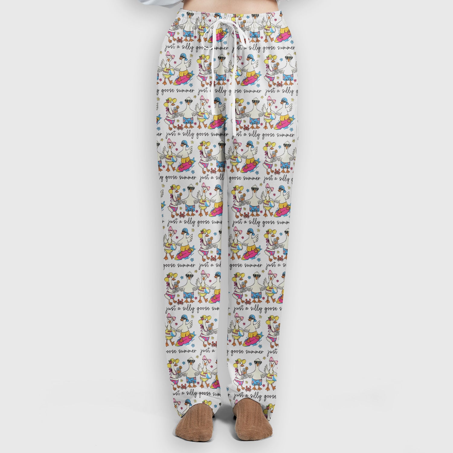 Funny Goose Summer Beach Pattern Scrub Set, Scrub Pants and V Neck Top