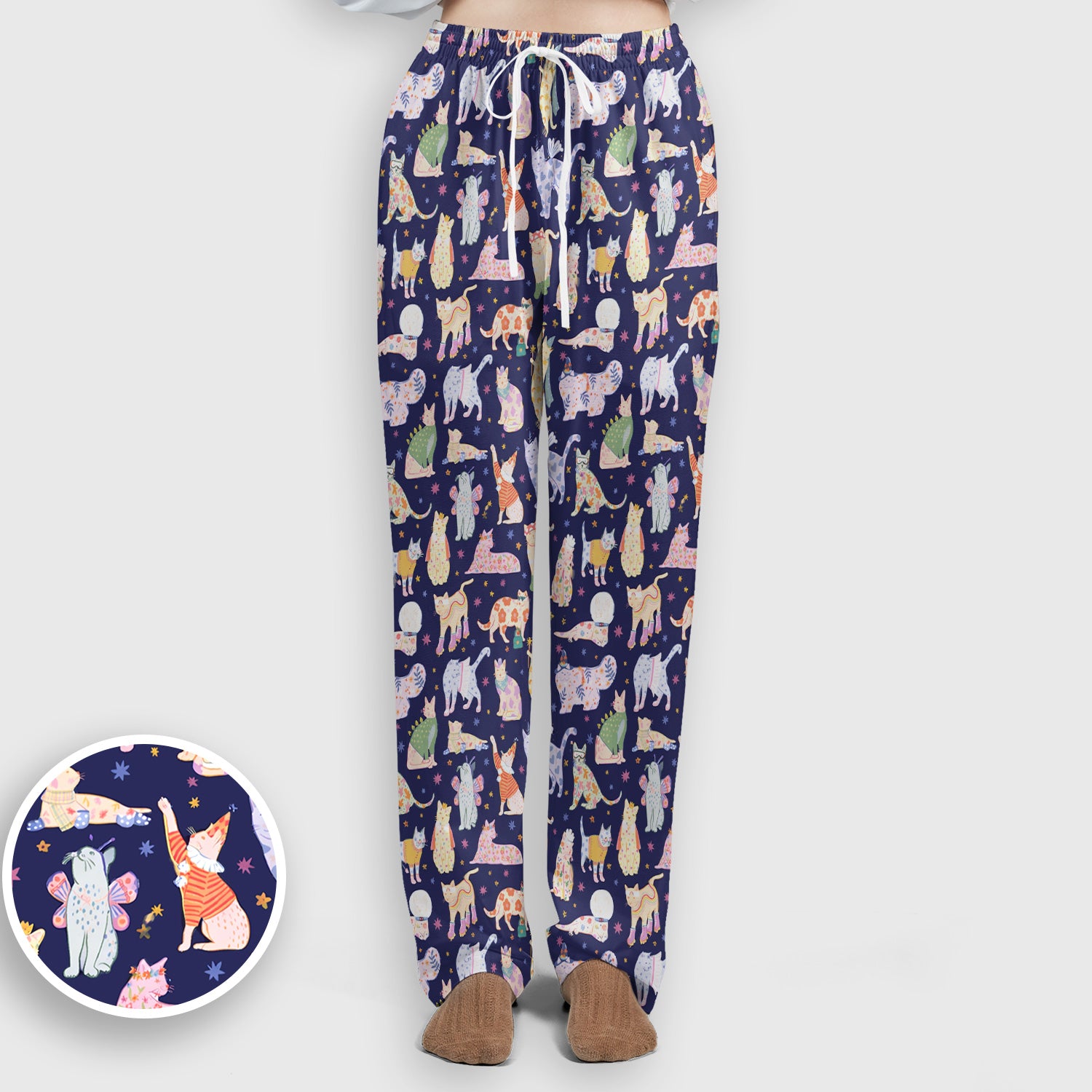 Cute Colorful Cats Pattern Scrub Set, Scrub Pants and V Neck Top
