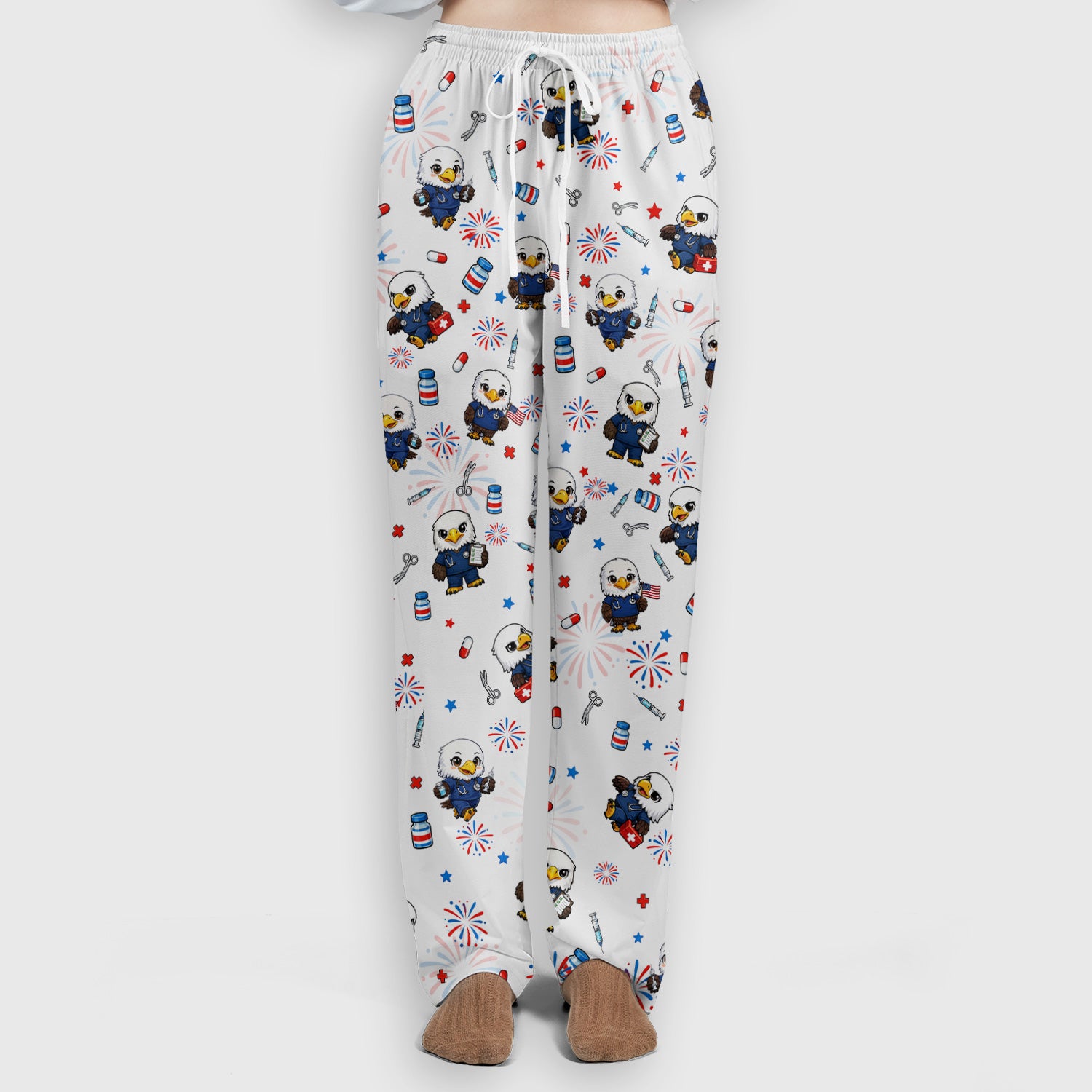 Patriotic Nurse Eagle Fireworks Medical Pattern Scrub Set, Women's Scrub Sets