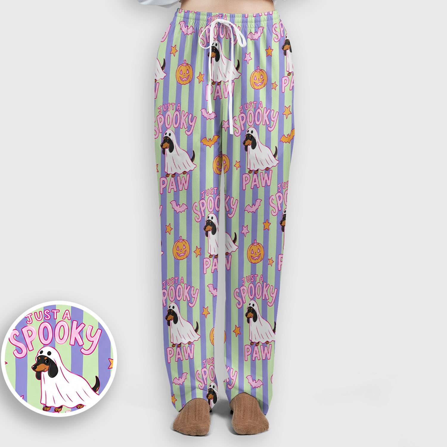 Just A Spooky Dachshund Paw Print Scrub Set, Scrub Pants and V Neck Top