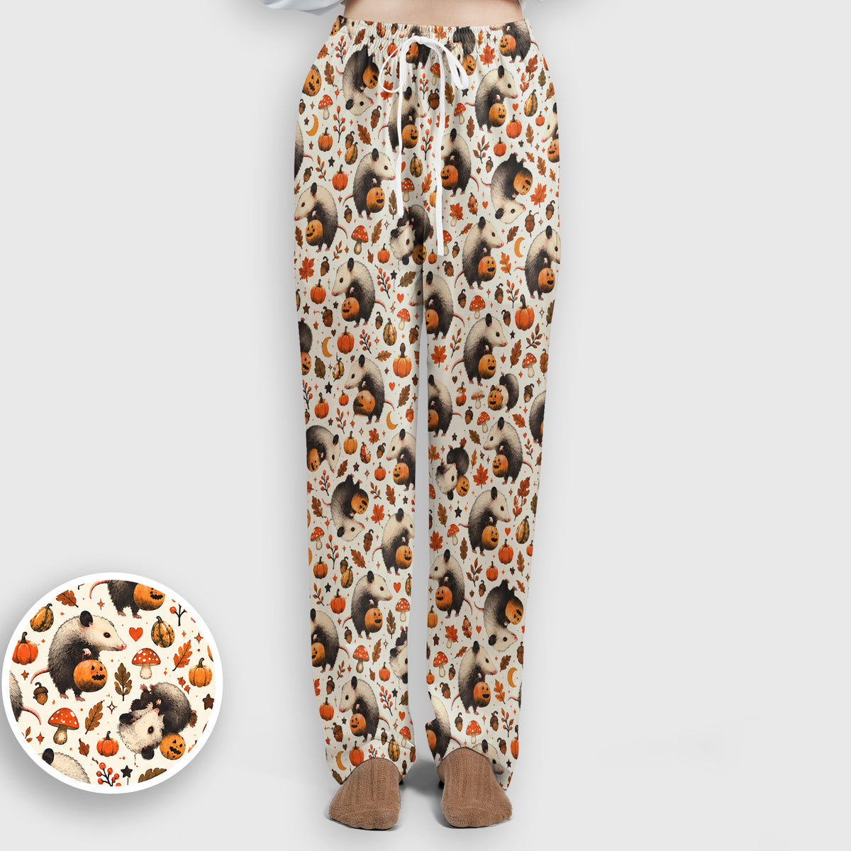 Halloween Opossum Pumpkin Patch Pattern Scrub Set, Scrub Pants and V Neck Top