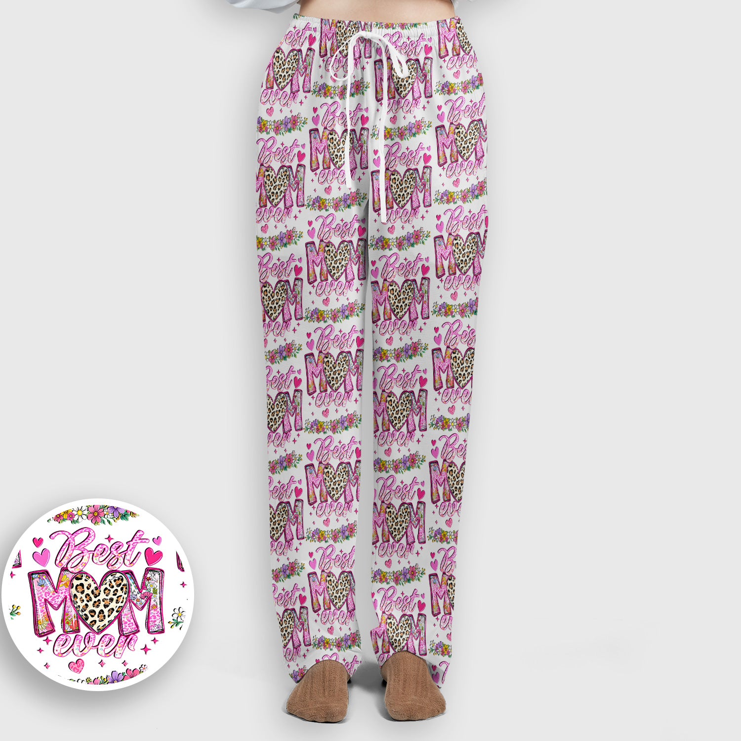 Best Mom Ever Leopard Heart Floral Pattern Scrub Set, Nurse Uniform Scrubs Set