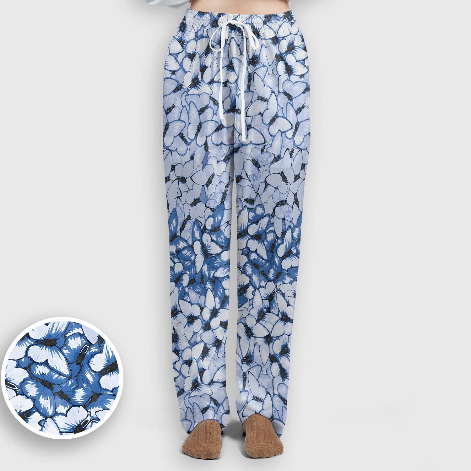 Blue Butterfly Floral Pattern Scrub Set, Scrub Pants and V Neck Top