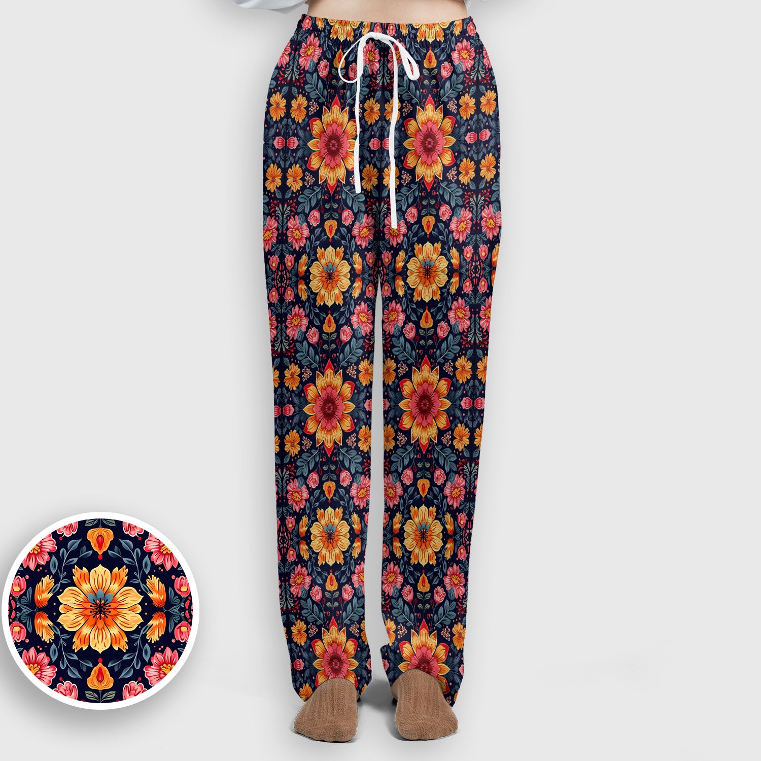 Elegant Dark Floral Pattern Scrub Set, Scrub Pants and V Neck Top