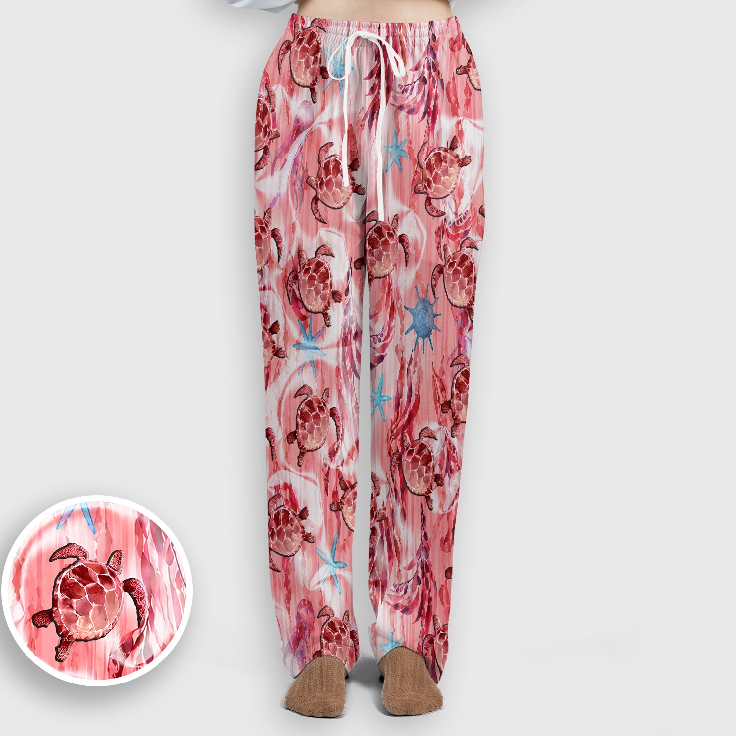 Pink Sea Turtle Ocean Pattern Scrub Set, Scrub Pants and V Neck Top