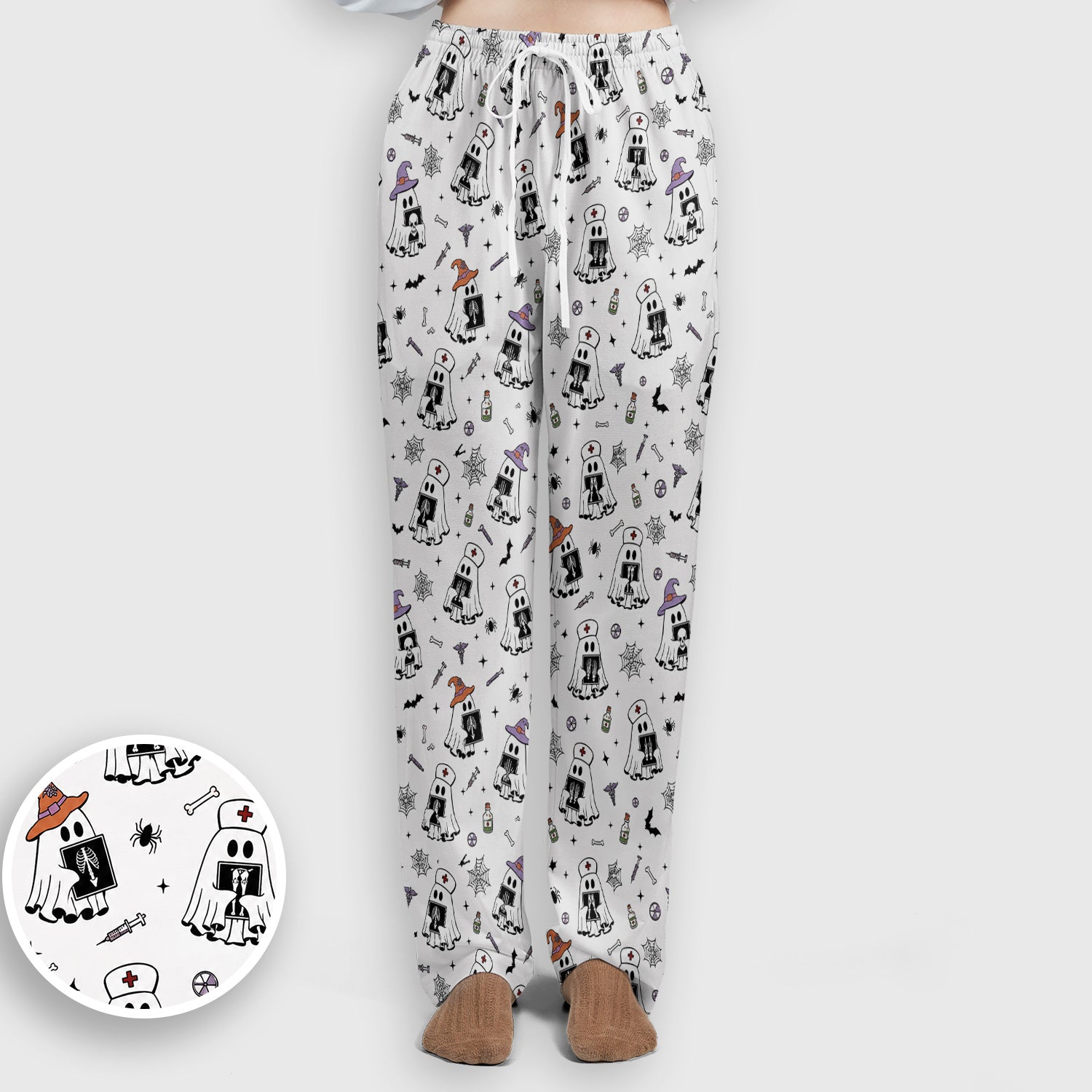 Halloween Ghost Nurses With X-Rays Scrub Set, Scrub Pants and V Neck Top