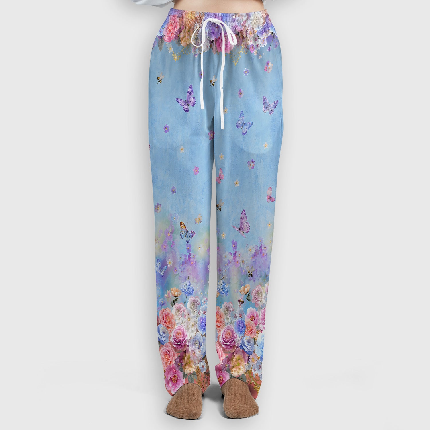 Pastel Flower Garden Print Scrub Set, Scrub Pants and V Neck Top