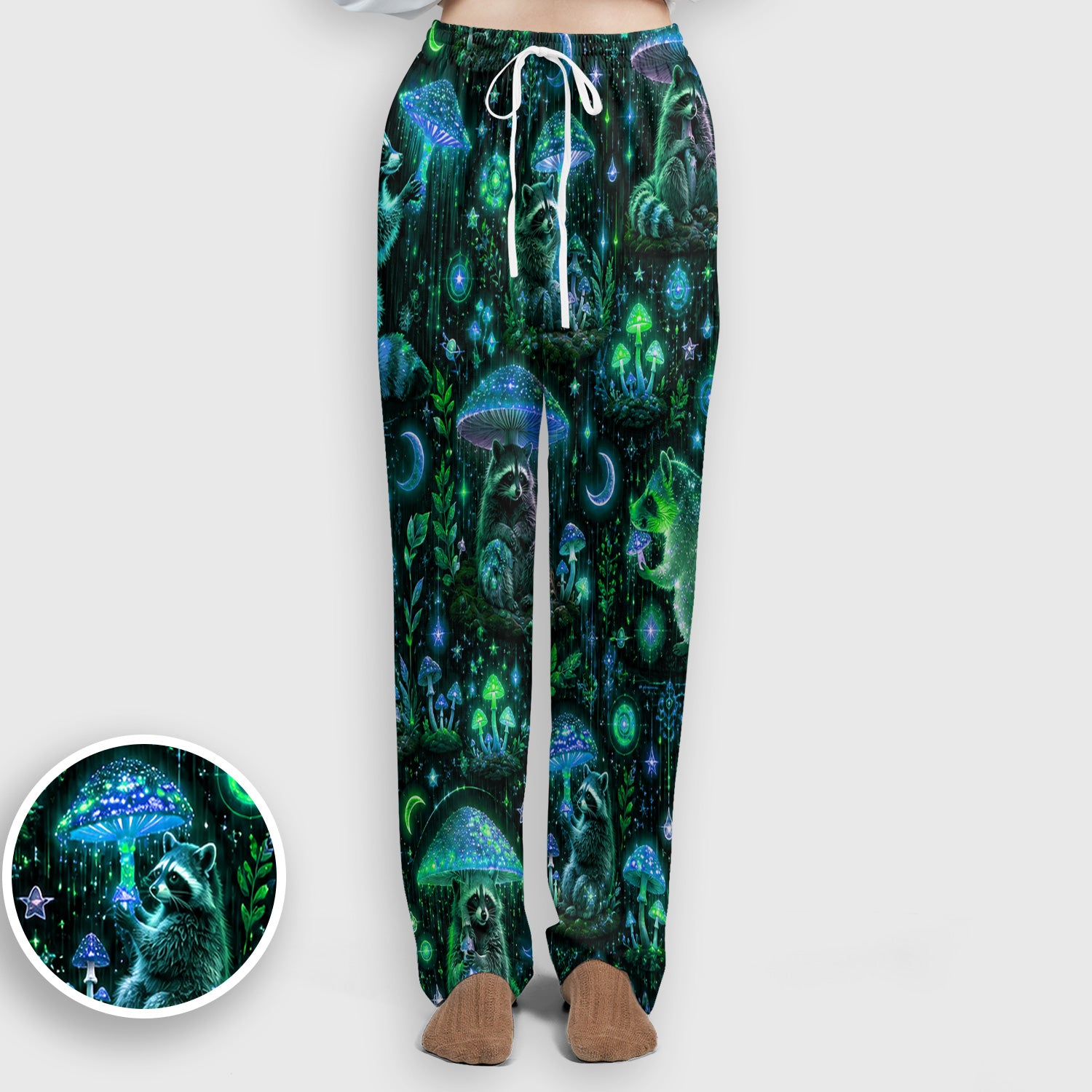 Glowing Raccoon Forest Pattern Scrub Set, Scrub Pants and V Neck Top