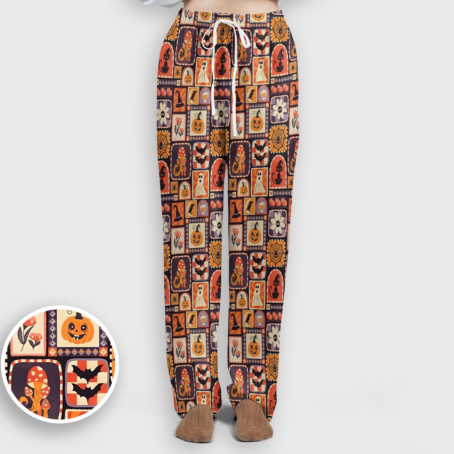 Retro Halloween Patchwork Icons Scrub Set, Scrub Pants and V Neck Top