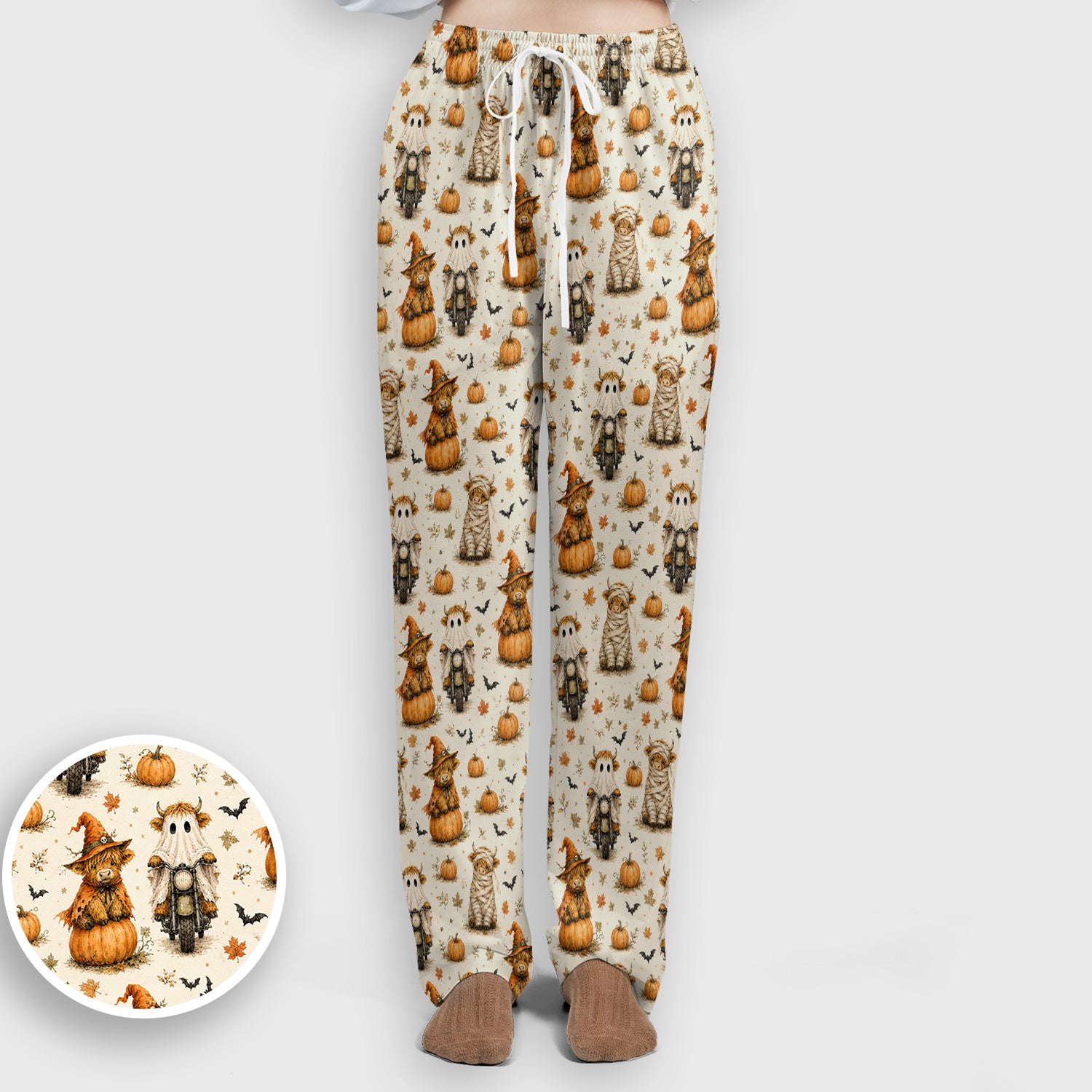 Halloween Highland Cow Costumes Scrub Set, Scrub Pants and V Neck Top