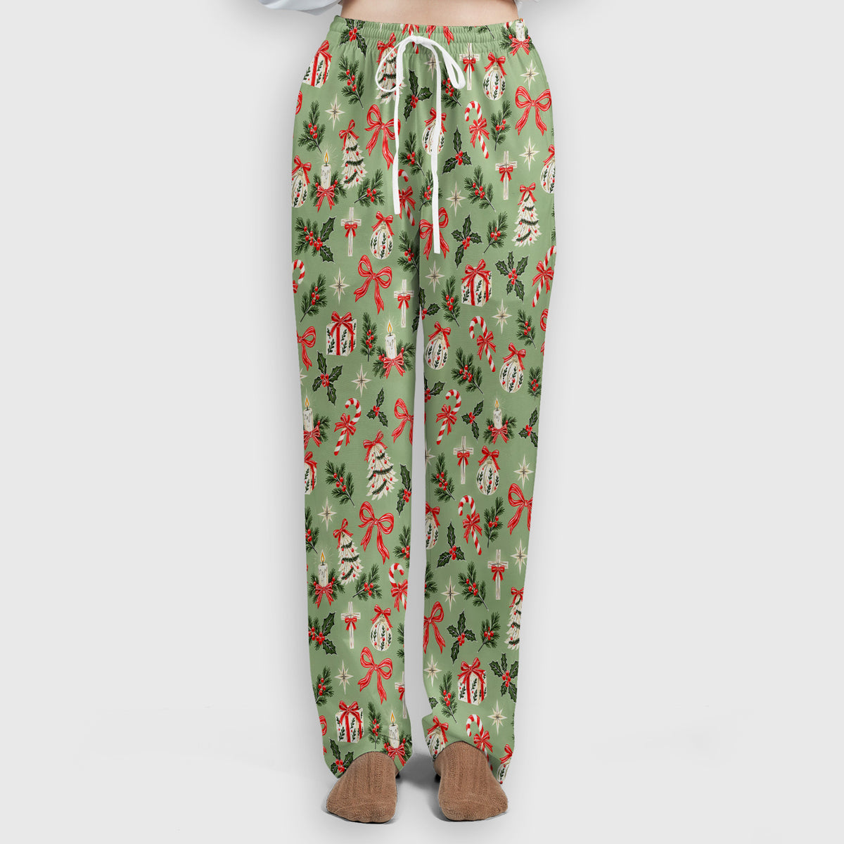 Christian Christmas Bows And Holly Scrub Set, Scrub Pants and V Neck Top