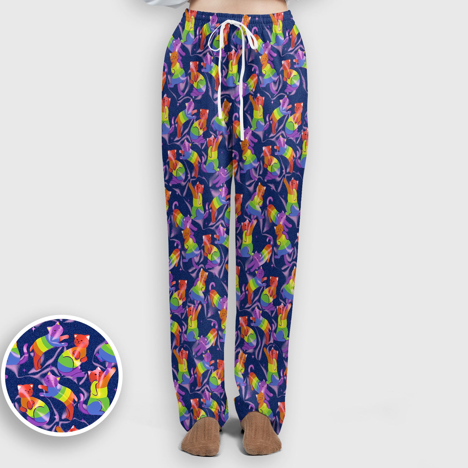 Rainbow Pride Cat Pattern Scrub Set, Scrub Pants and V Neck Top
