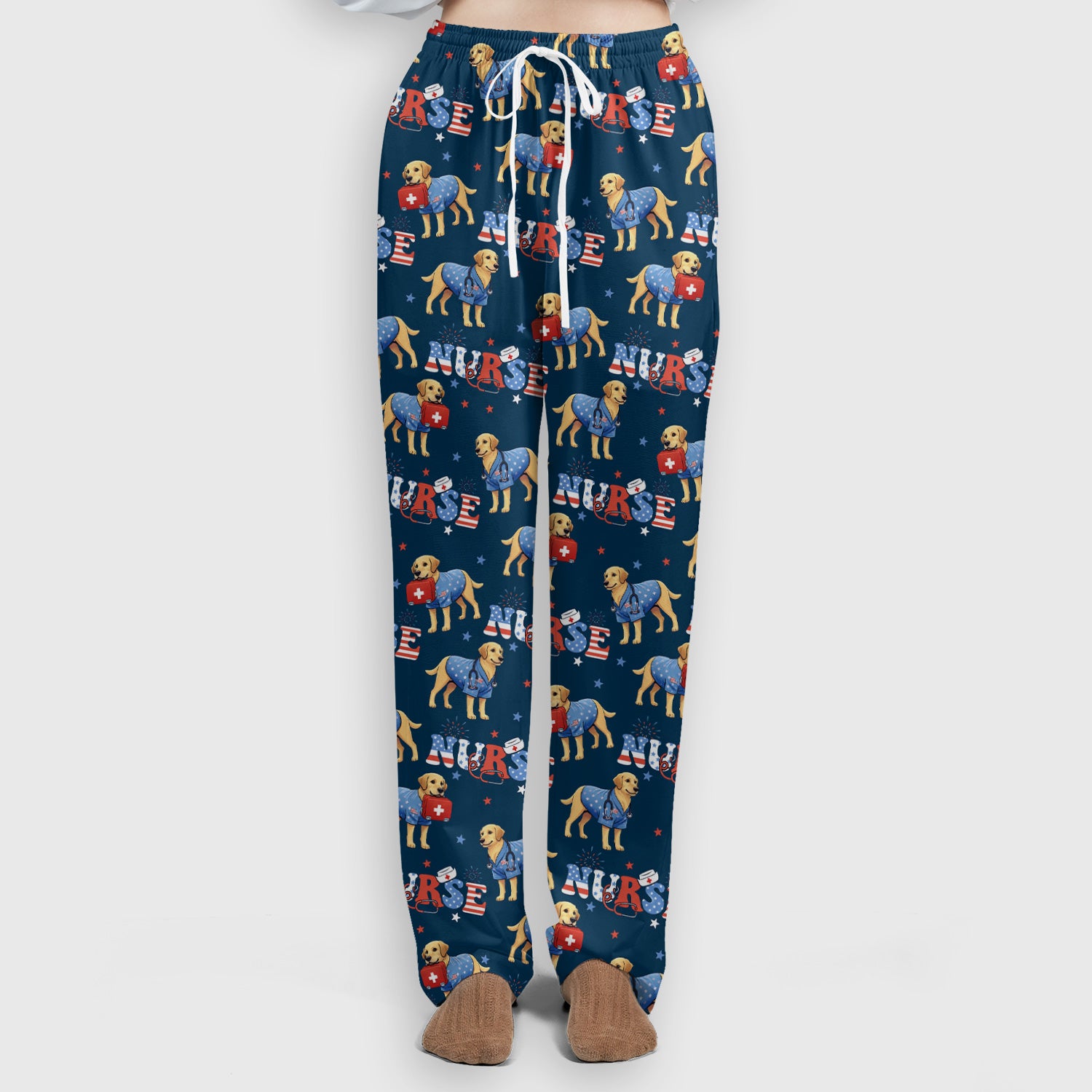 Patriotic Nurse Dog Medical Pattern Pattern Scrub Set, Women's Scrub Sets