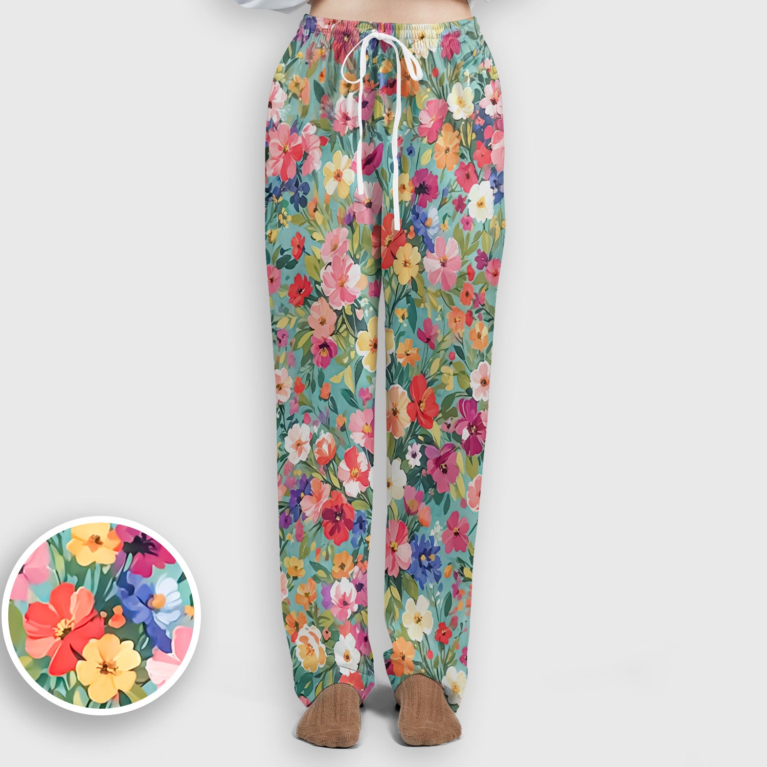 Colorful Wildflower Garden Bloom Scrub Set, Scrub Pants and V Neck Top