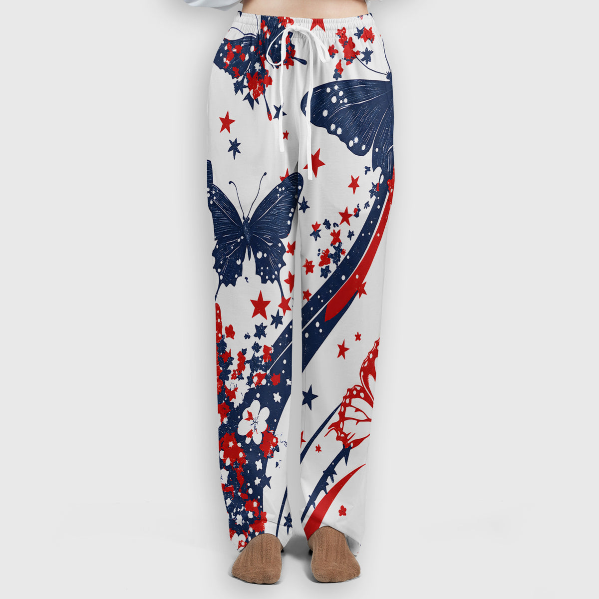 Patriotic Butterfly with Red White Blue Stars Scrub Set, Scrub Pants and V Neck Top