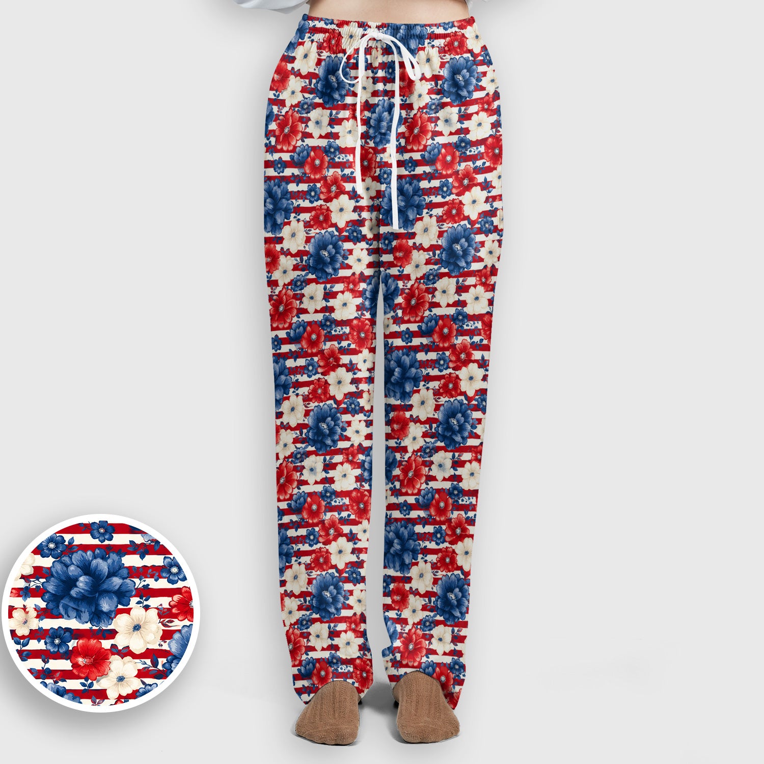 Patriotic Nurse Floral Stripe Pattern Scrub Set, Scrub Pants and V Neck Top