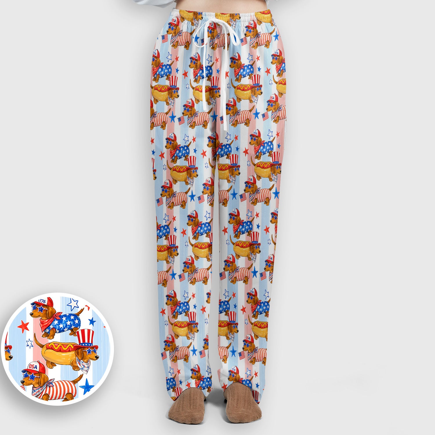 Fourth Of July Dachshund Pattern Scrub Set, Scrub Pants and V Neck Top