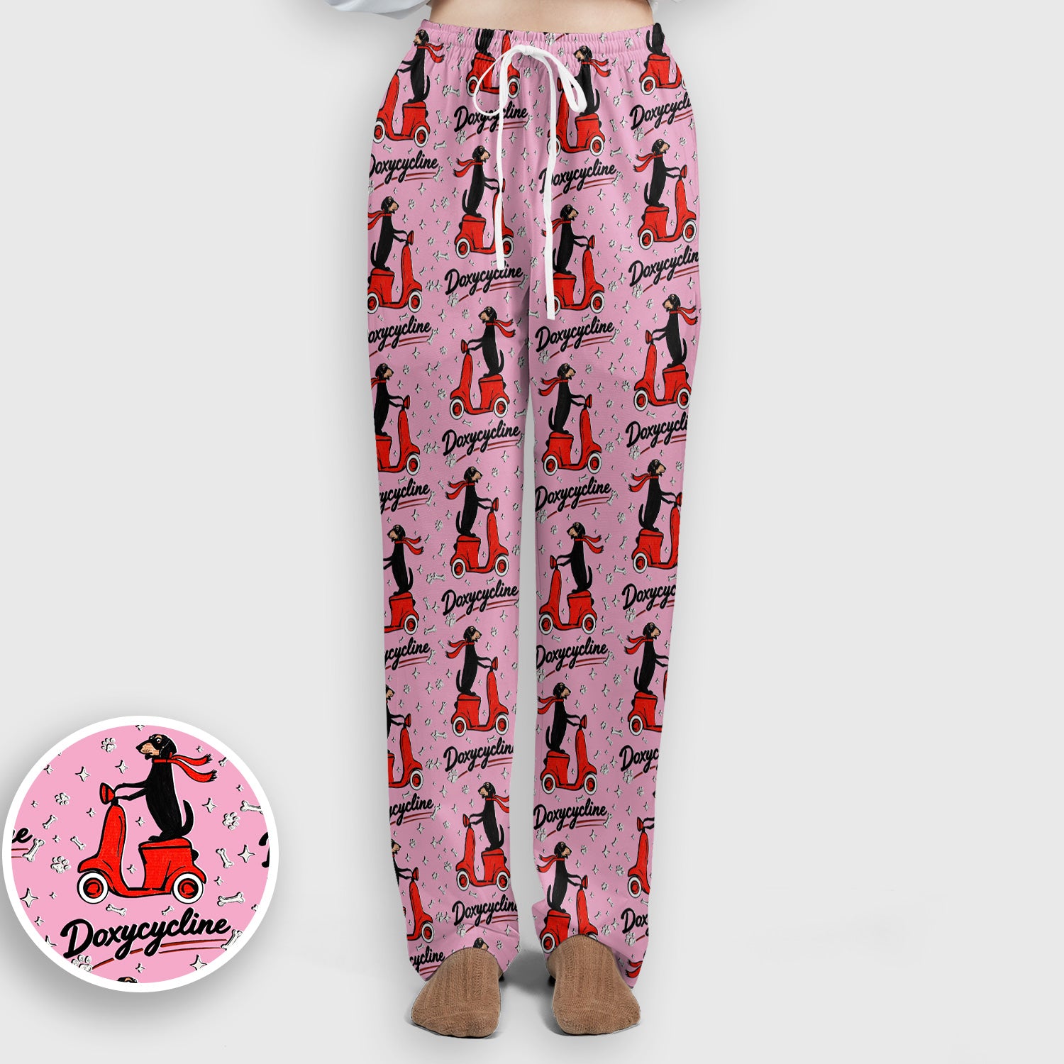 Funny Dachshund Riding Scooter Doxycycline Print Scrub Set, Breathable Med Uniform