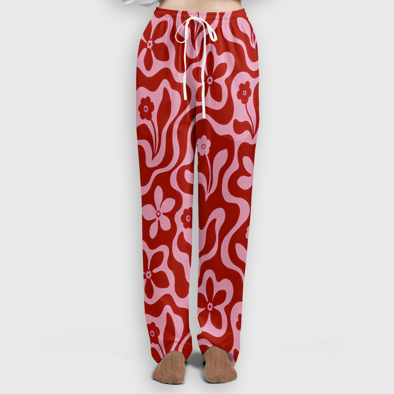 Retro Pink Floral Pattern, Groovy Medical Scrub Set, Scrub Pants and V Neck Top