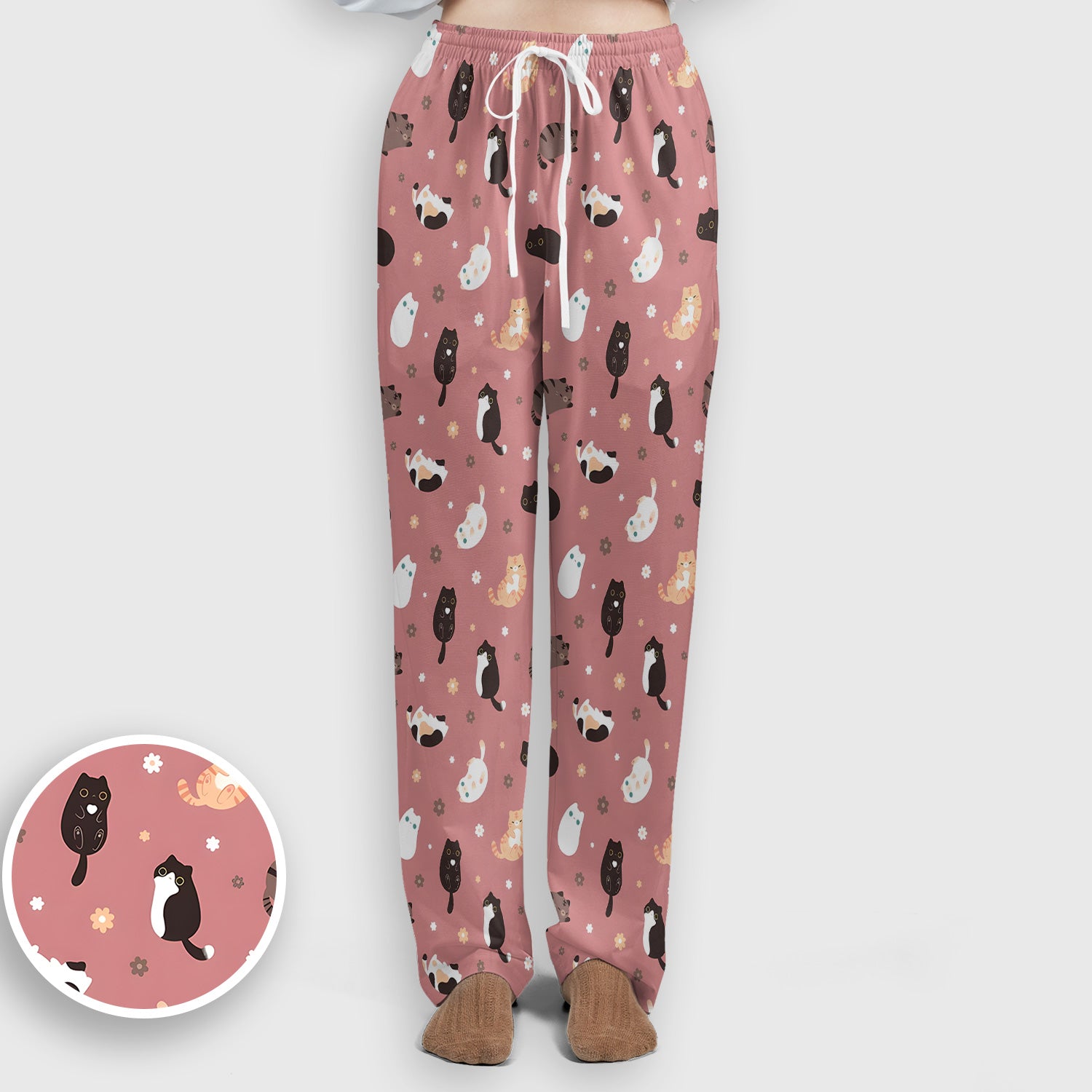 Adorable Kitty Nurse Pattern Scrub Set, Scrub Pants and V Neck Top