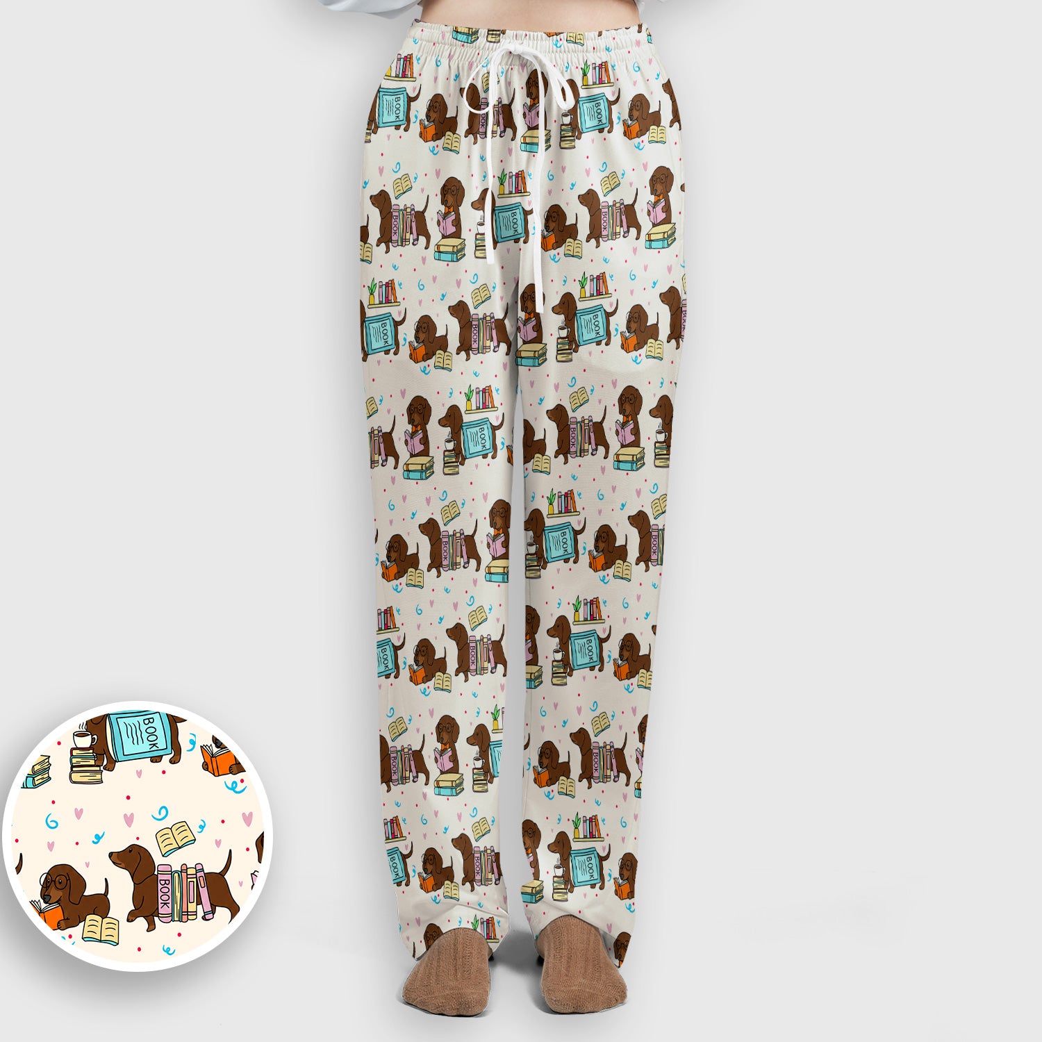 Cute Bookish Dachshund Reading Scrub Set, Scrub Pants and V Neck Top