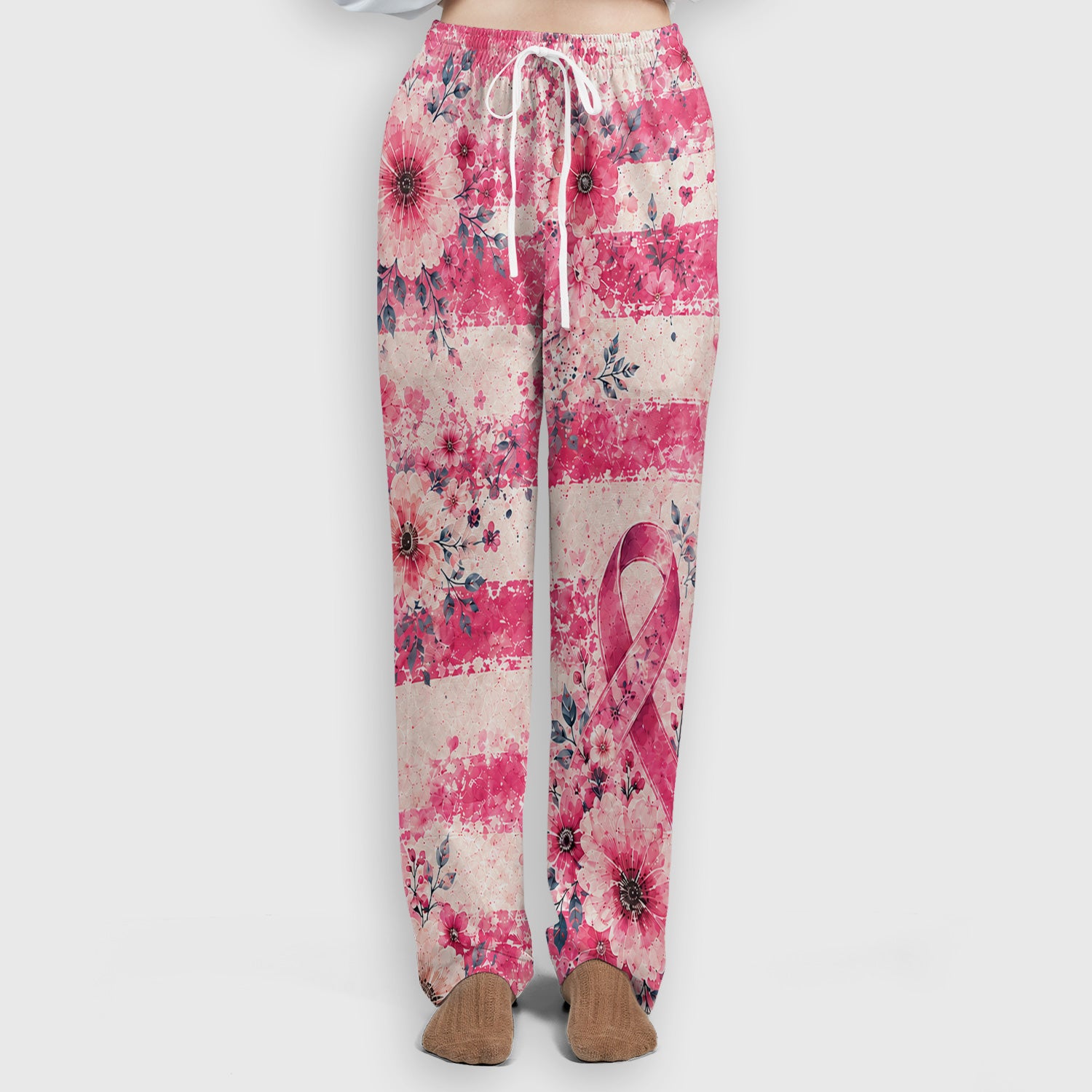Breast Cancer Floral Flag Scrub Set, Scrub Pants and V Neck Top