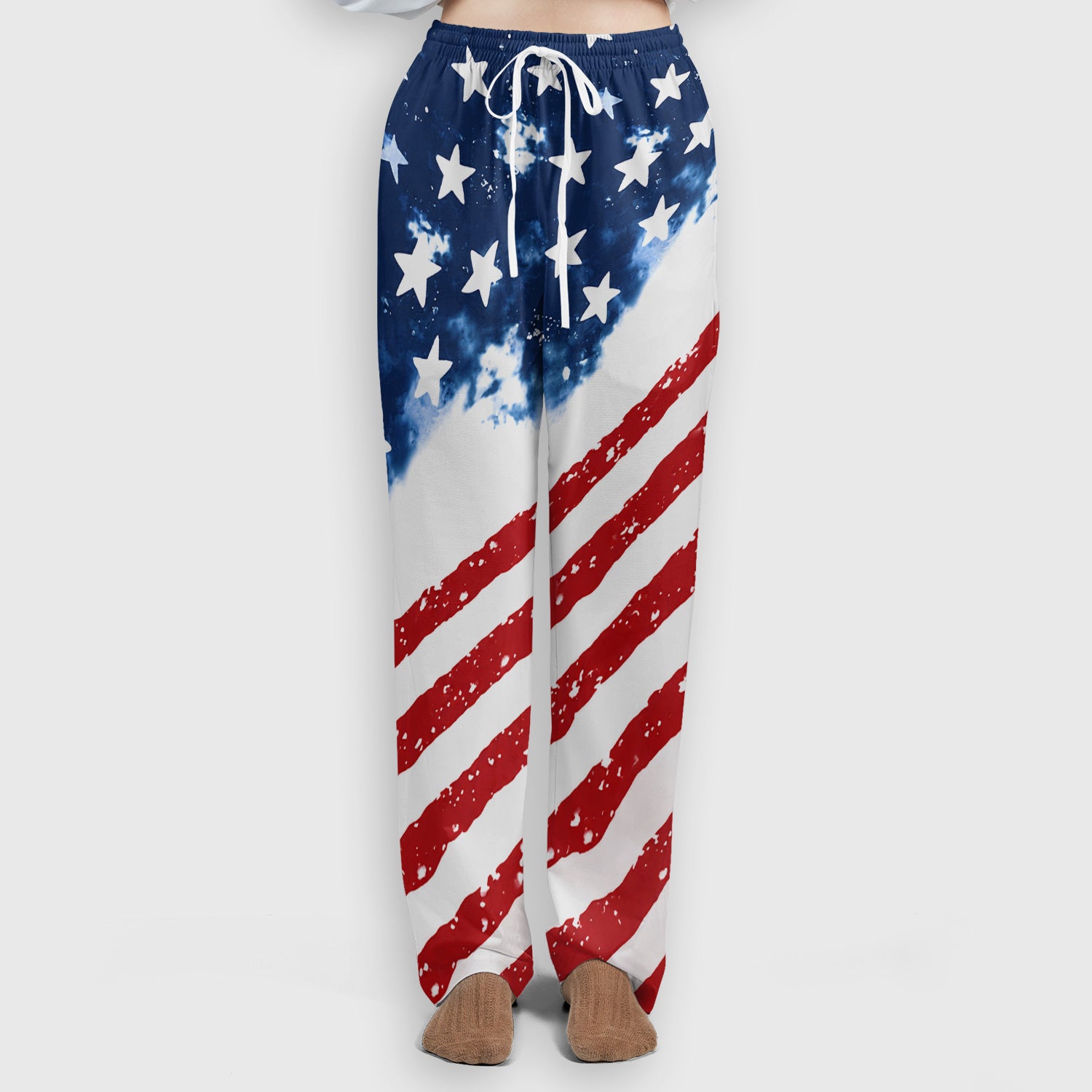 USA Stars And Stripes Pattern Scrub Set, Scrub Pants and V Neck Top