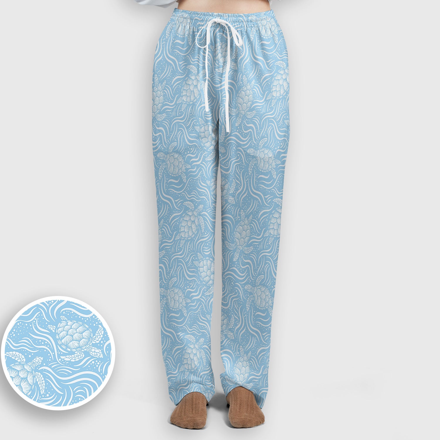 Cute Ocean Sea Turtle Waves Pattern Scrub Set, Scrub Pants and V Neck Top