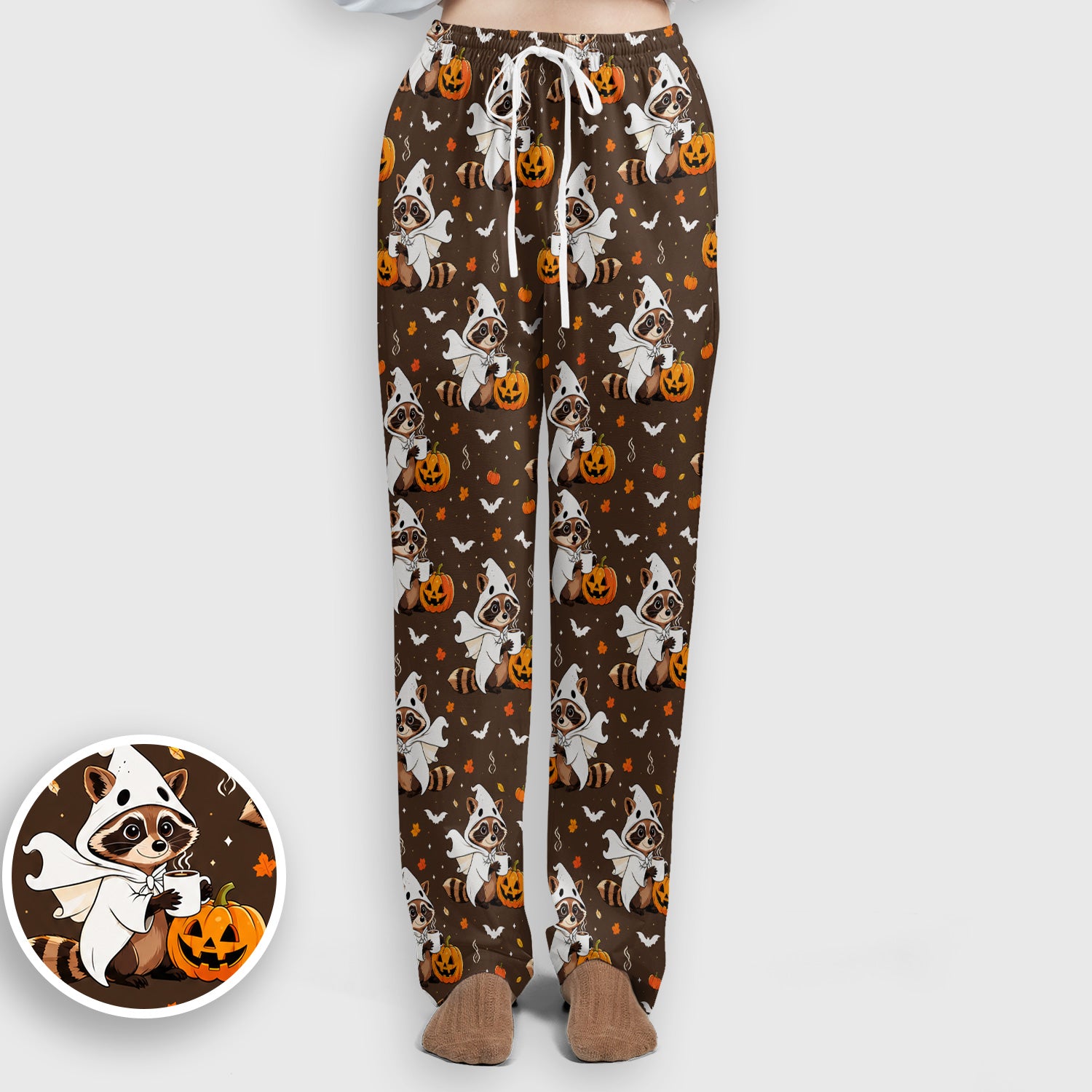 Halloween Ghost Raccoon Pumpkin Scrub Set, Scrub Pants and V Neck Top