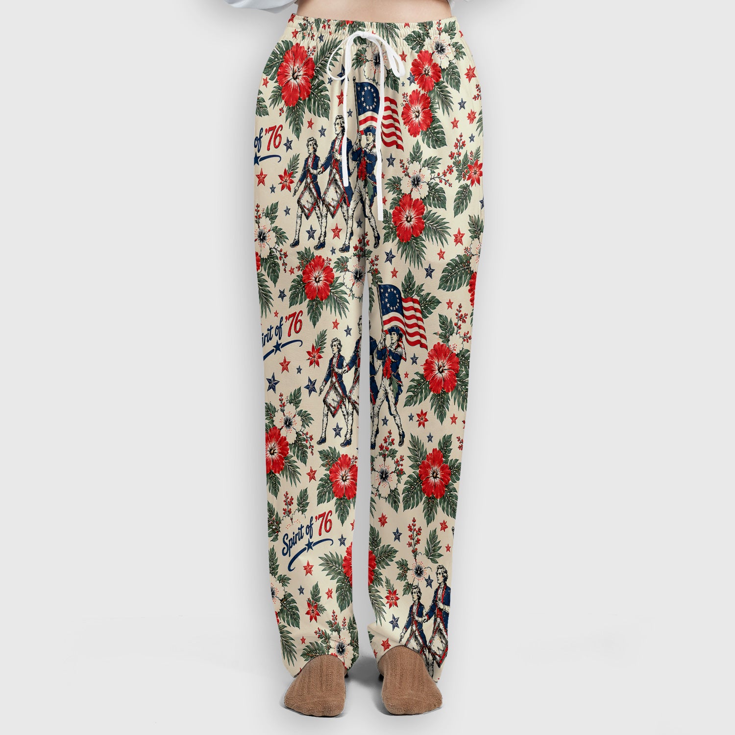 Vintage 1776 Patriot with Floral Flag Scrub Set, Scrub Pants and V Neck Top