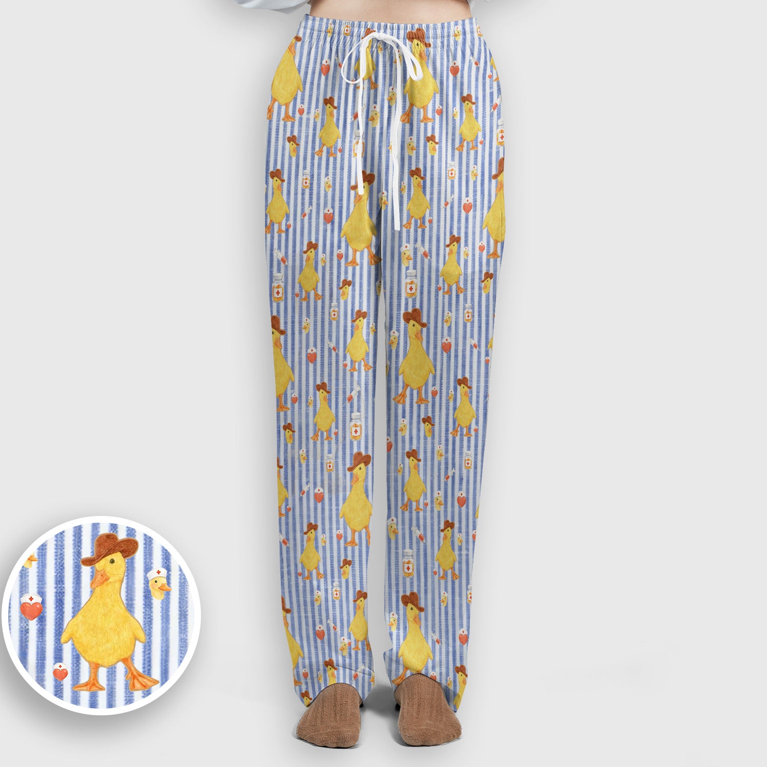 Cowboy Ducktor Vertical Stripe Pattern Scrub Set, Breathable Med Uniform