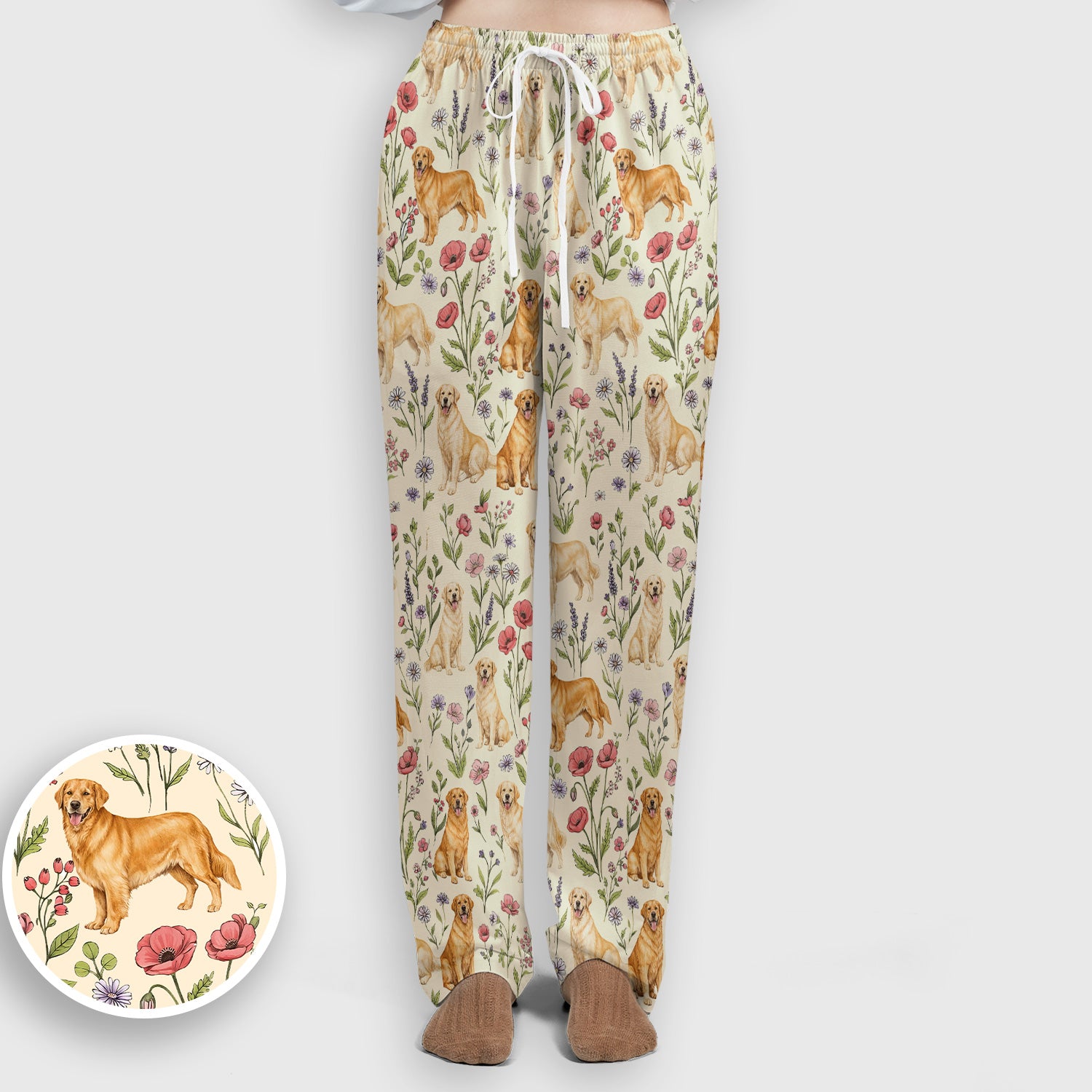 Cute Golden Retriever Floral Pattern Scrub Set, Women's Scrub Sets